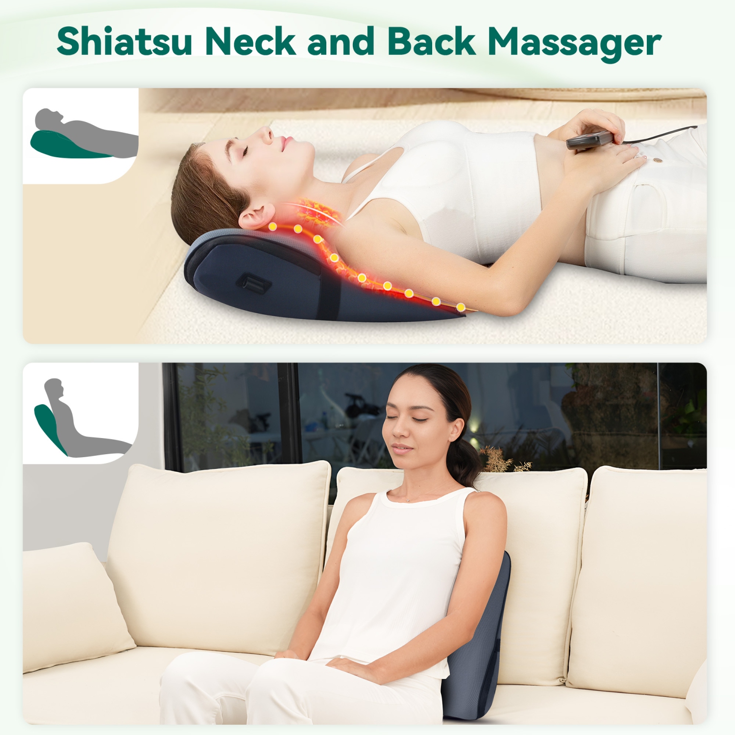 Snailax Memory Foam Shiatsu Back Massager Lumbar Support Pillow with Heat, with 8 Shiatsu Nodes for Back Pain Relief - 132