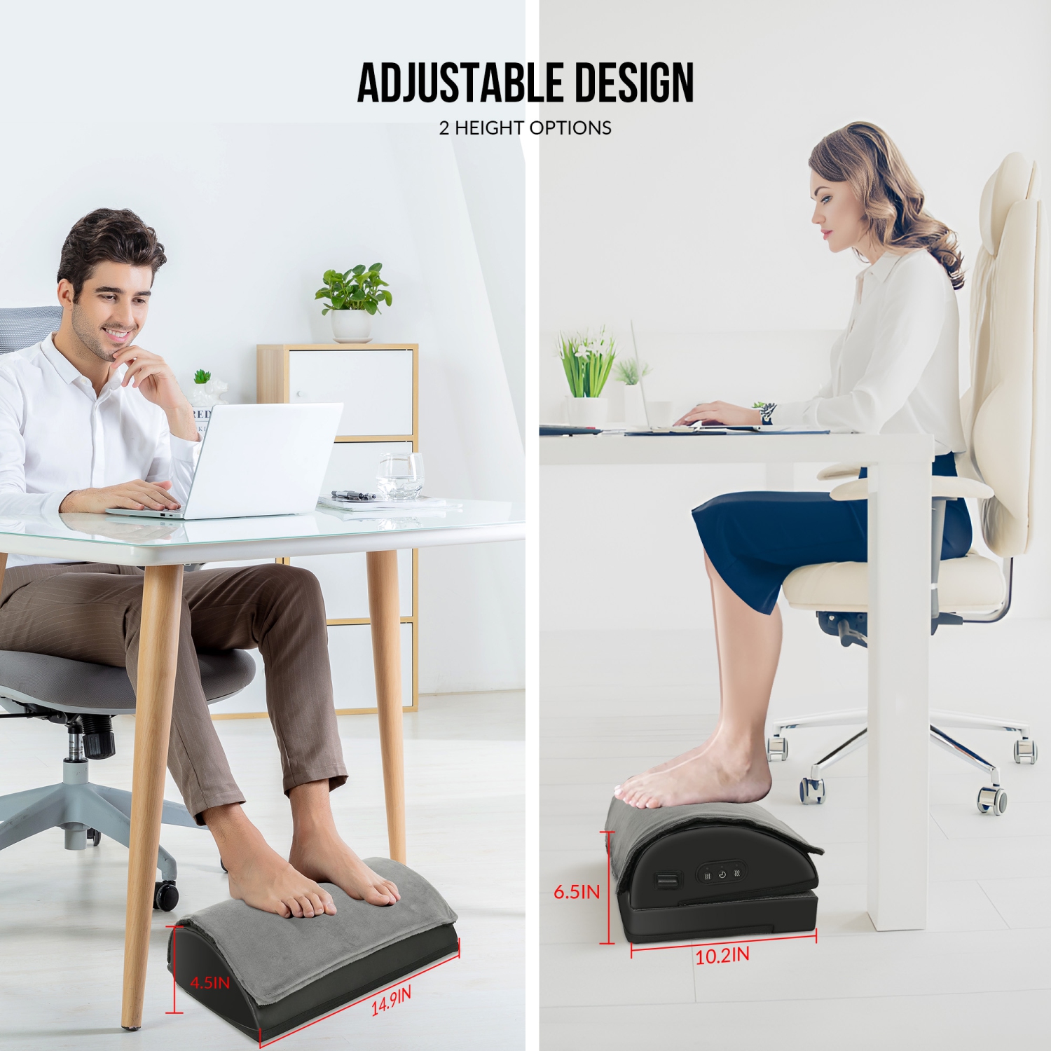 Snailax Foot Rest Under Desk at Work, 2 Heating Levels, 3 Vibrating Massage Modes, Heated Ergonomic Foot Stool with Adjustable Height - 535