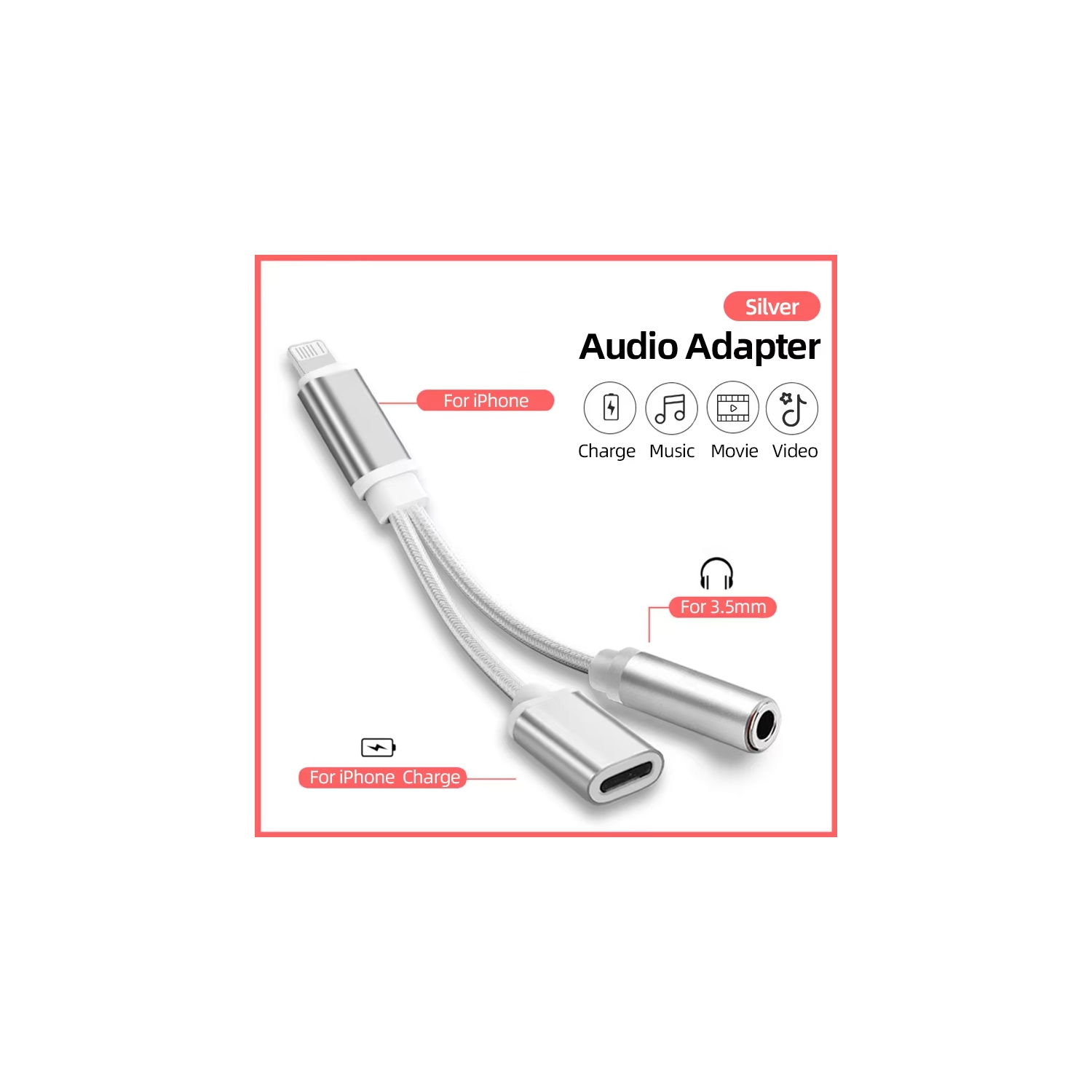 Adaptateur audio pour écouteurs 2-en-1 avec prise 3,5&nbsp;mm pour iPhone 14 13 12 11 XR Plus Pro Max Mini USB de type C rapide