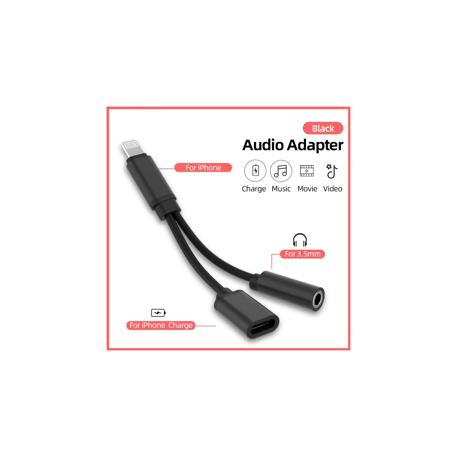 Adaptateur audio pour écouteurs 2-en-1 avec prise 3,5&nbsp;mm pour iPhone 14 13 12 11 XR Plus Pro Max Mini USB de type C rapide