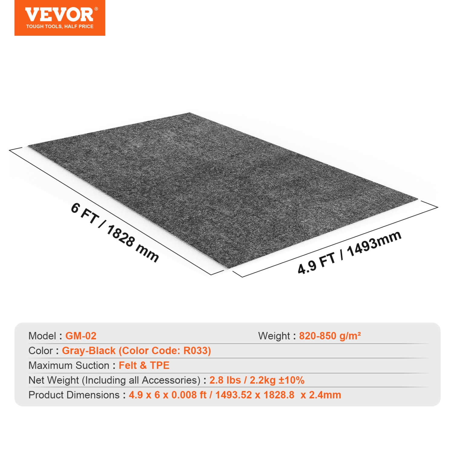 VEVOR 4.9'x6' Waterproof Garage Floor Mat for Under Car, Compact Size Heavy Duty Containment Mat with Strong Grip, Protects Garage Floor from Water,