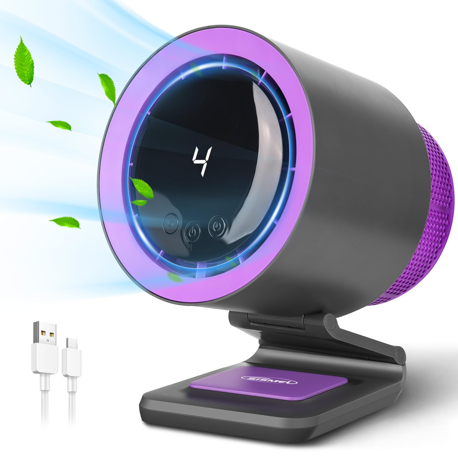 Ventilateur portatif avec purificateur d'air, ventilateur personnel avec quatre émotions différentes, petits ventilateurs de bureau silencieux,