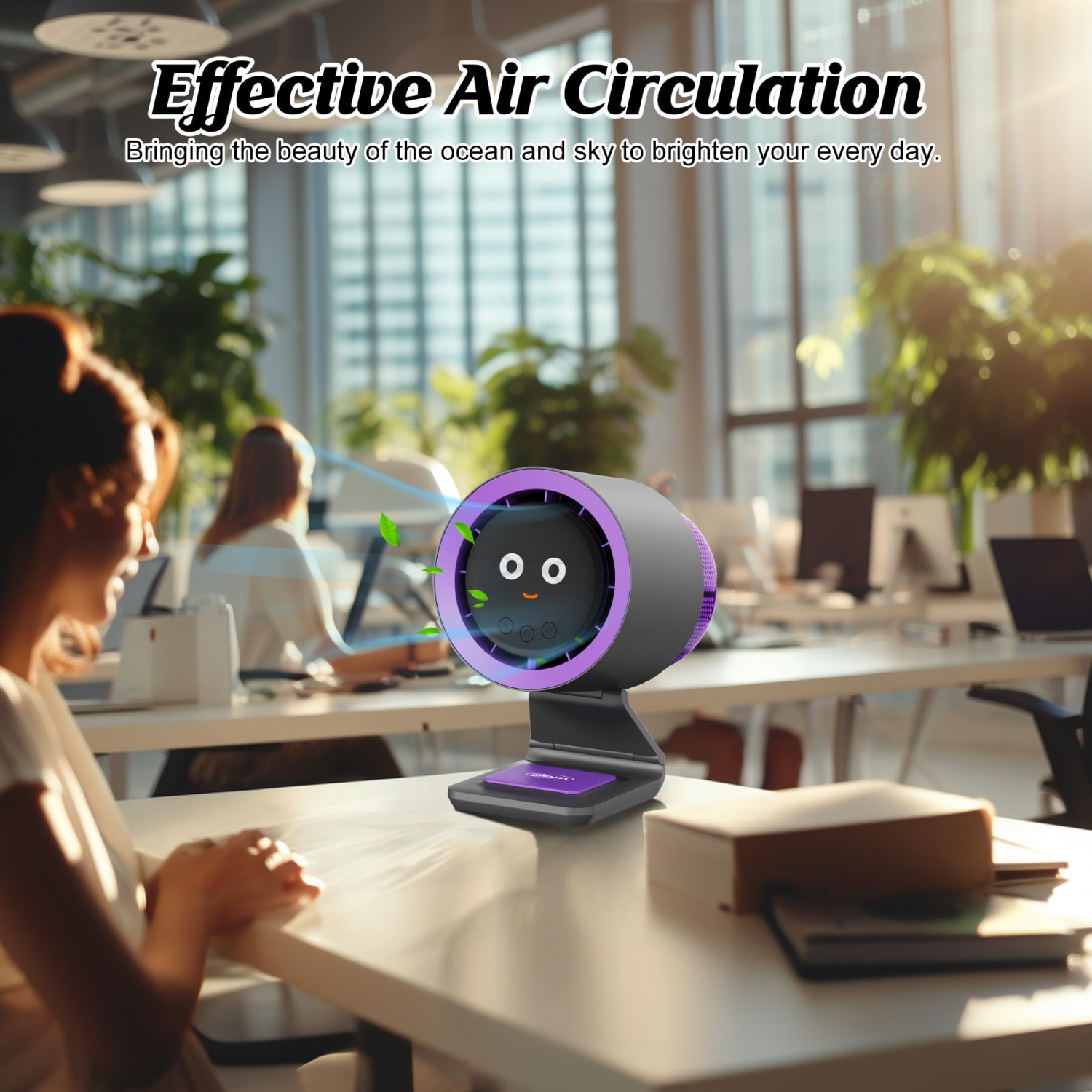 Ventilateur portatif avec purificateur d'air, ventilateur personnel avec quatre émotions différentes, petits ventilateurs de bureau silencieux,