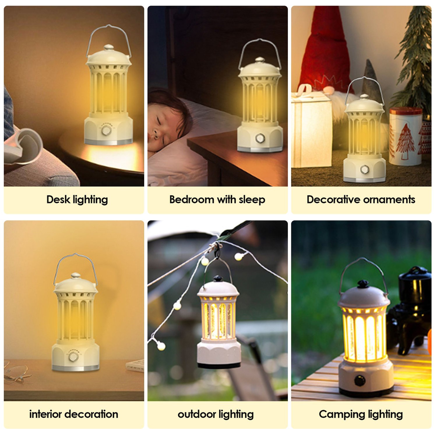 Lanterne de camping rechargeable, lanterne rétro en métal COB Lampe de camping de 400 lumens pour la cour, l'extérieur, la maison, les pannes, la