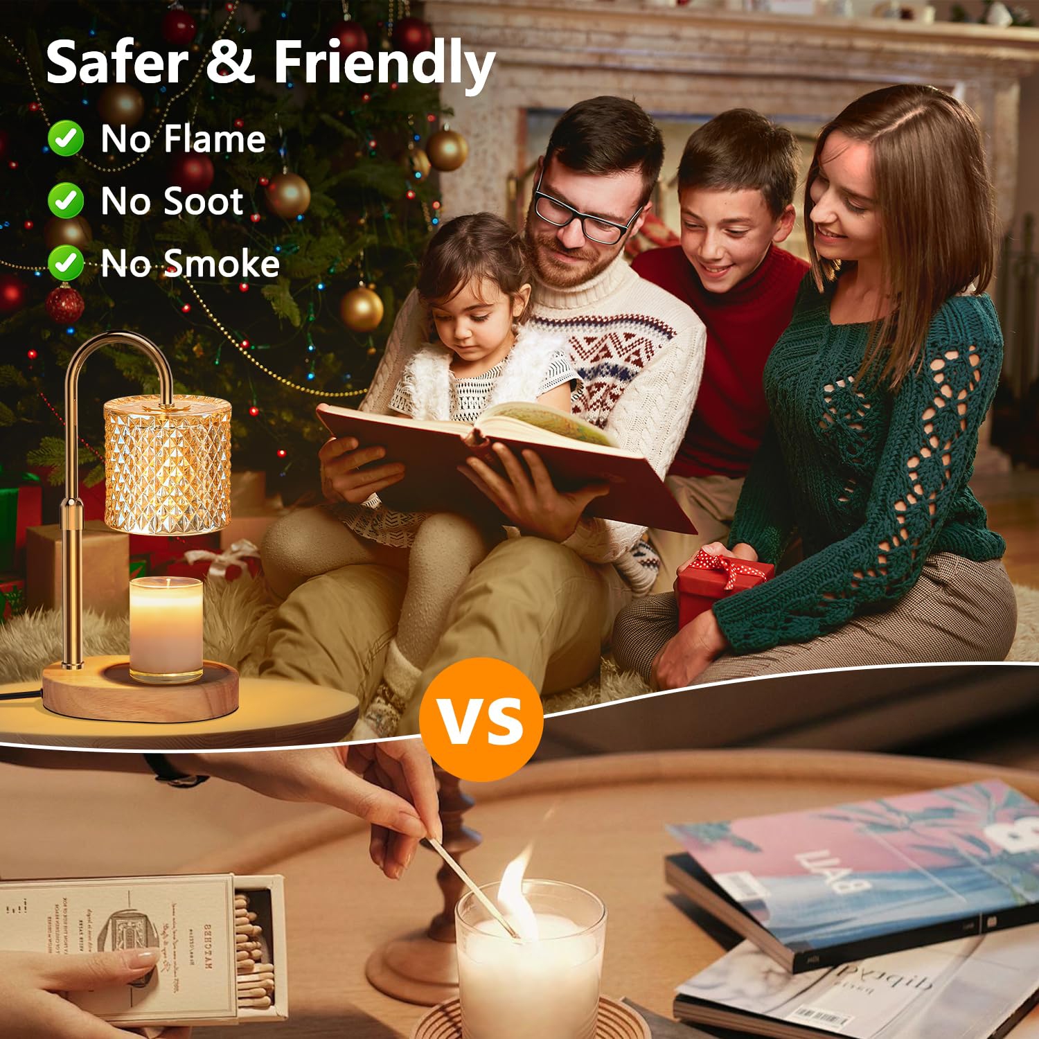 Chauffe-lampe à bougie électrique avec gradateur à minuterie, chauffe-cire électrique à hauteur réglable Décor rétro