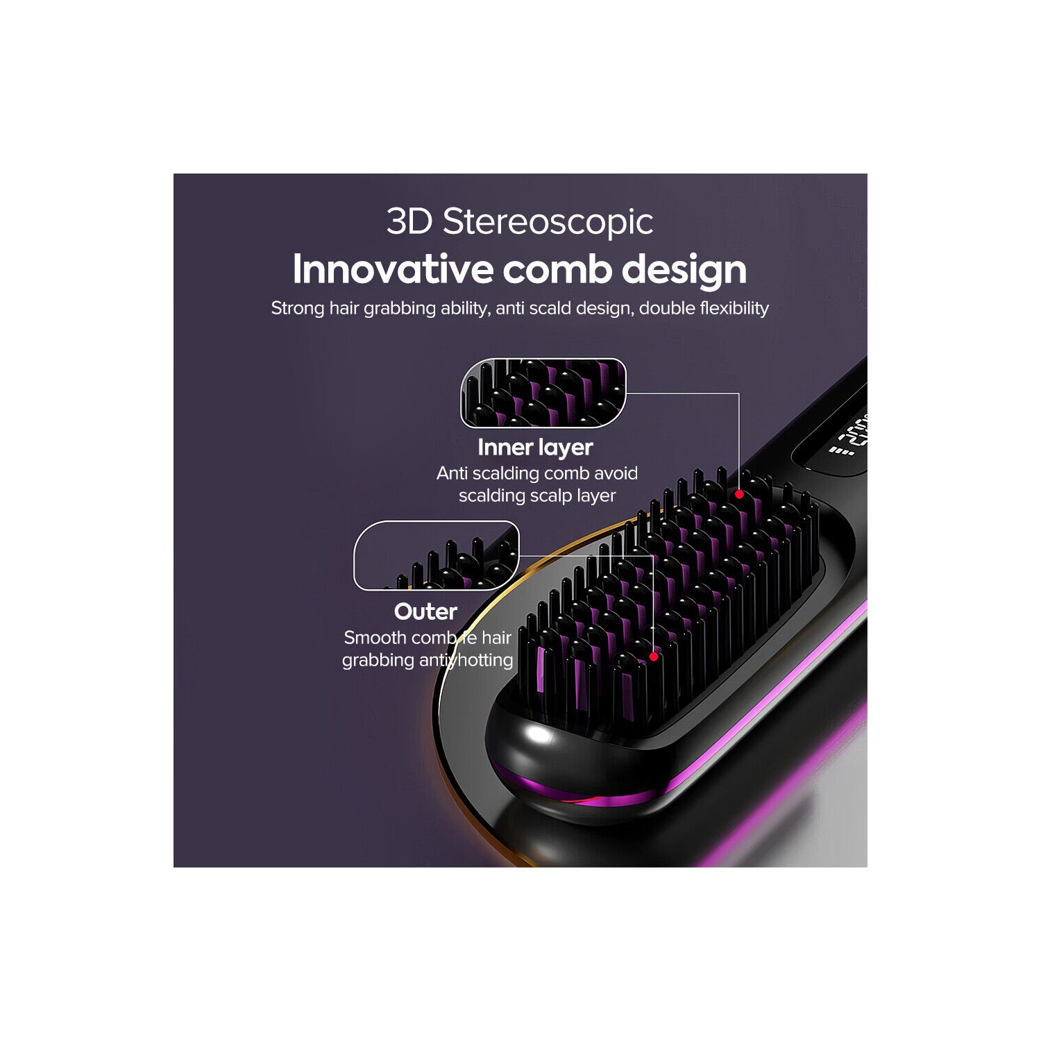 Brosse lissante sans fil, brosse chauffante portative et rechargeable pour le voyage et le quotidien