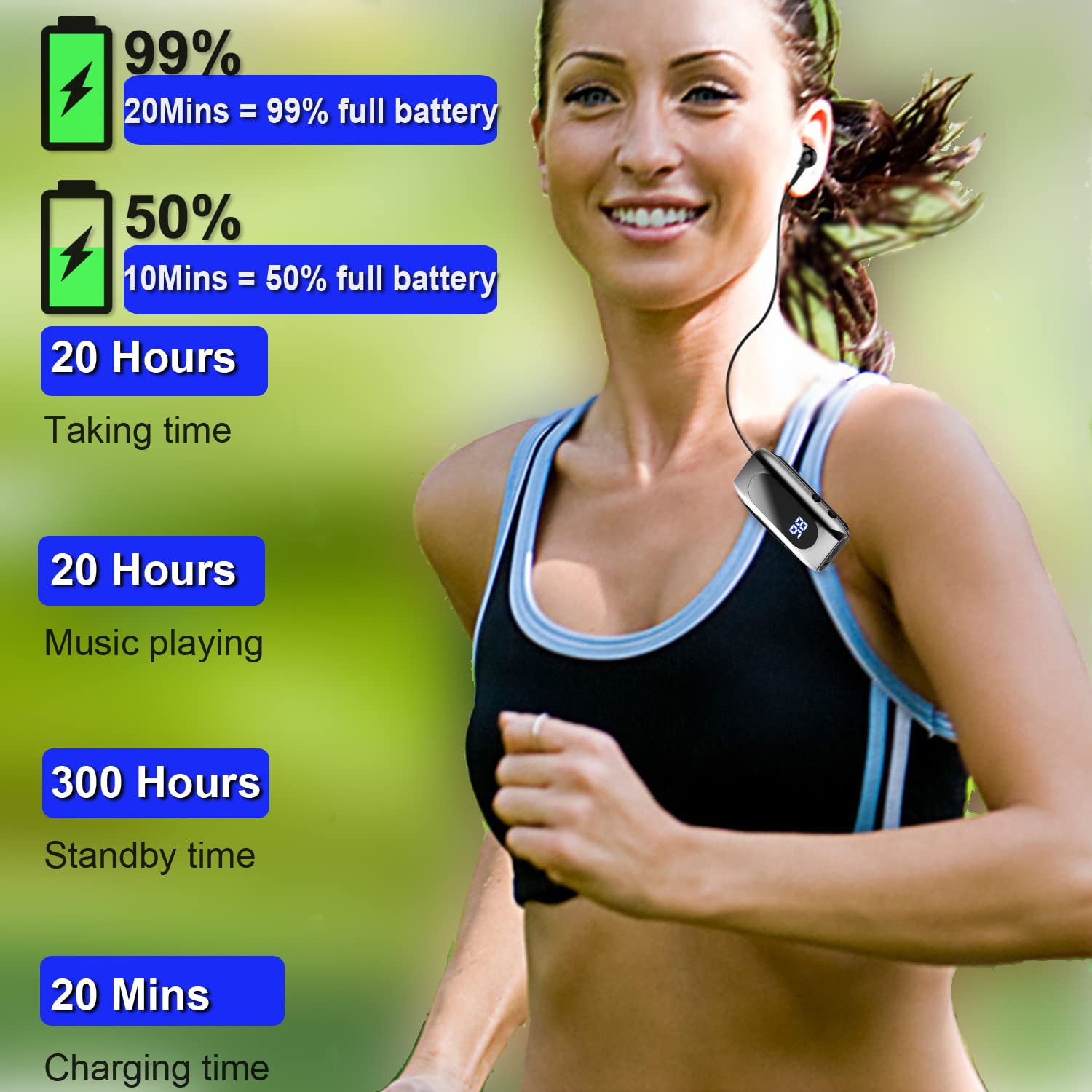 Retractable Wireless Headset Headphone Stereo Earphone V5.0 Noise Cancelling Mic Clip on Earpiece Comfortable HandsFree Headset