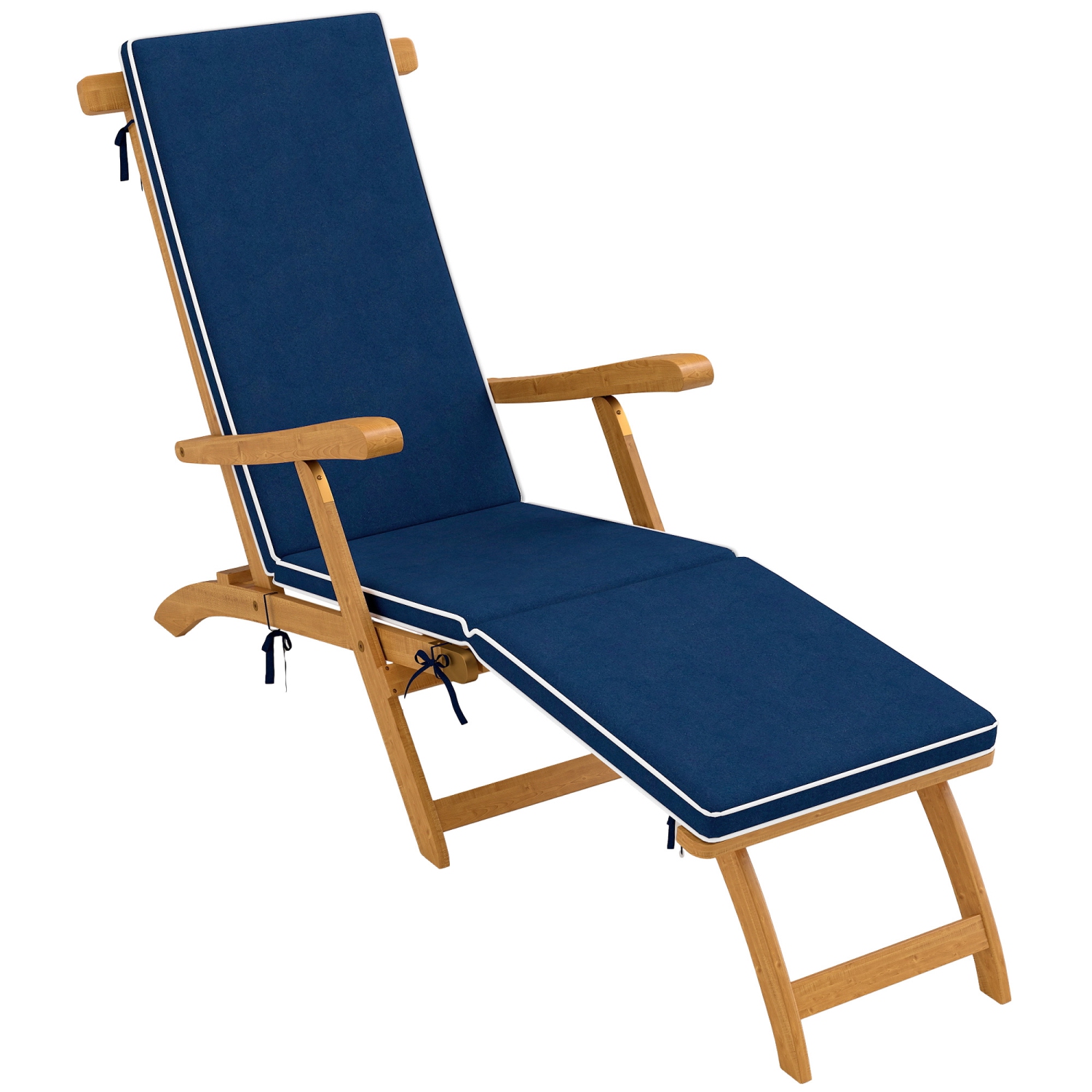 Outsunny Outdoor Lounge Chair, Acacia Wood Folding Chaise Lounge Chair Recliner with Adjustable Footrest, Padded Cushion, Recline Back and Armrests