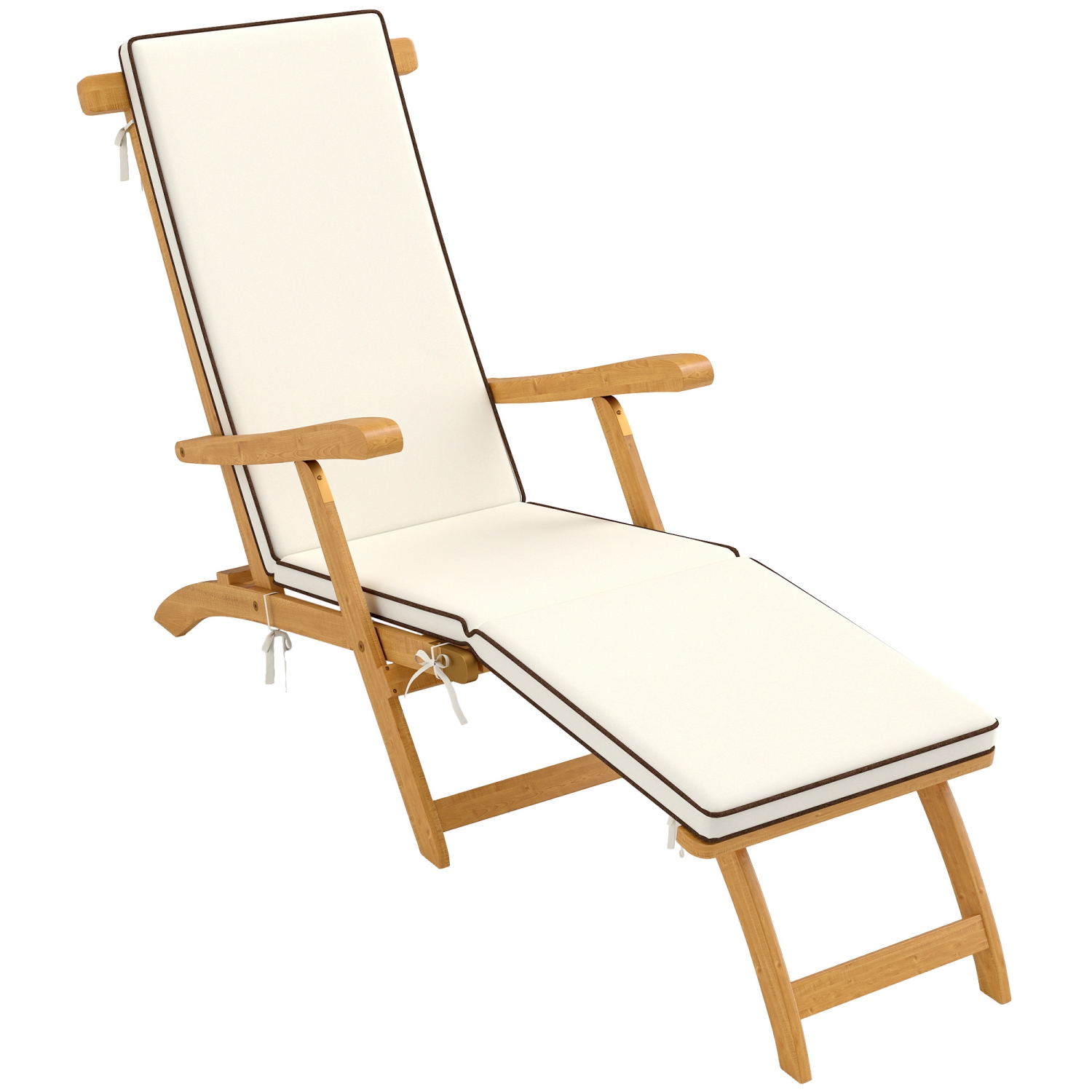 Chaise longue extérieure Outsunny, chaise longue pliante inclinable en bois d'acacia avec repose-pieds réglable, coussin rembourré, dossier