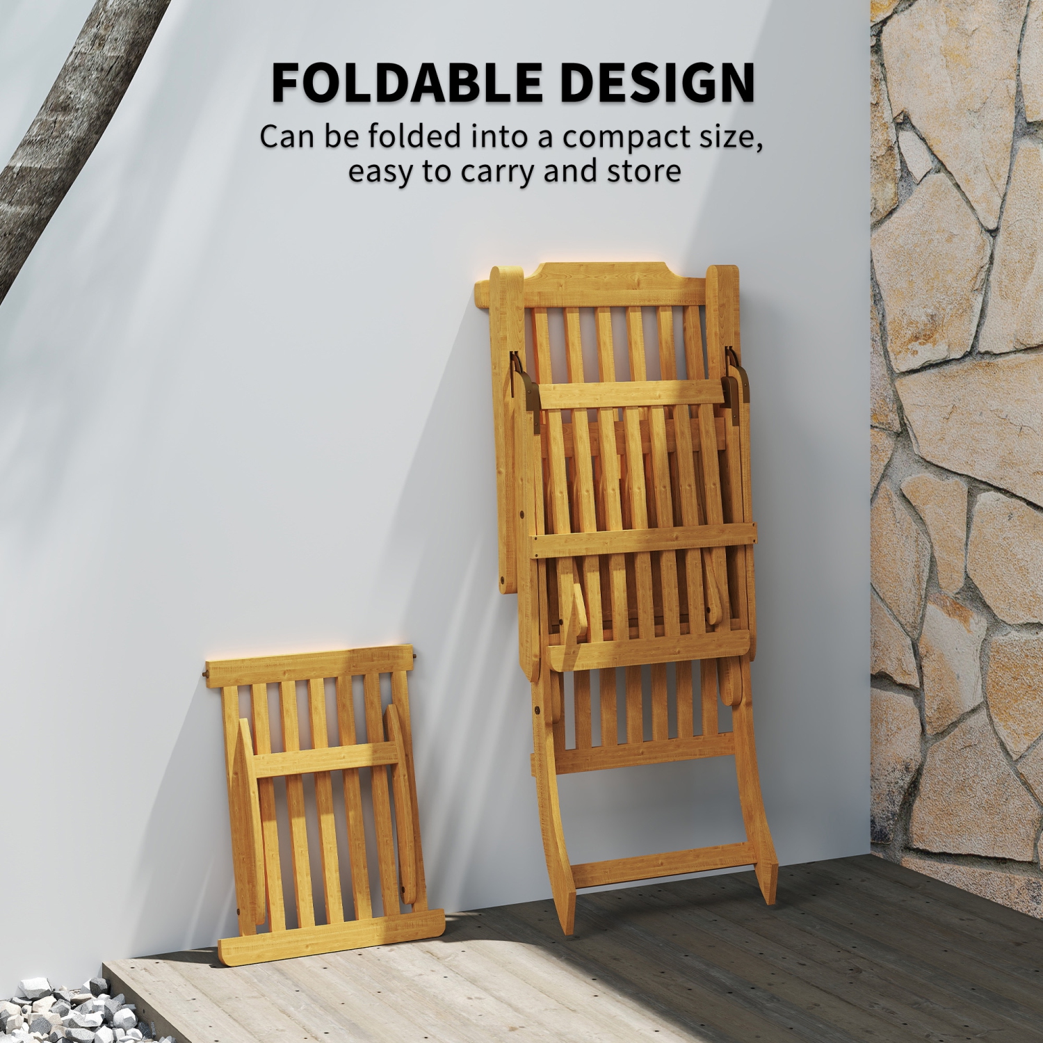 Chaise longue extérieure Outsunny, chaise longue pliante inclinable en bois d'acacia avec repose-pieds réglable, coussin rembourré, dossier