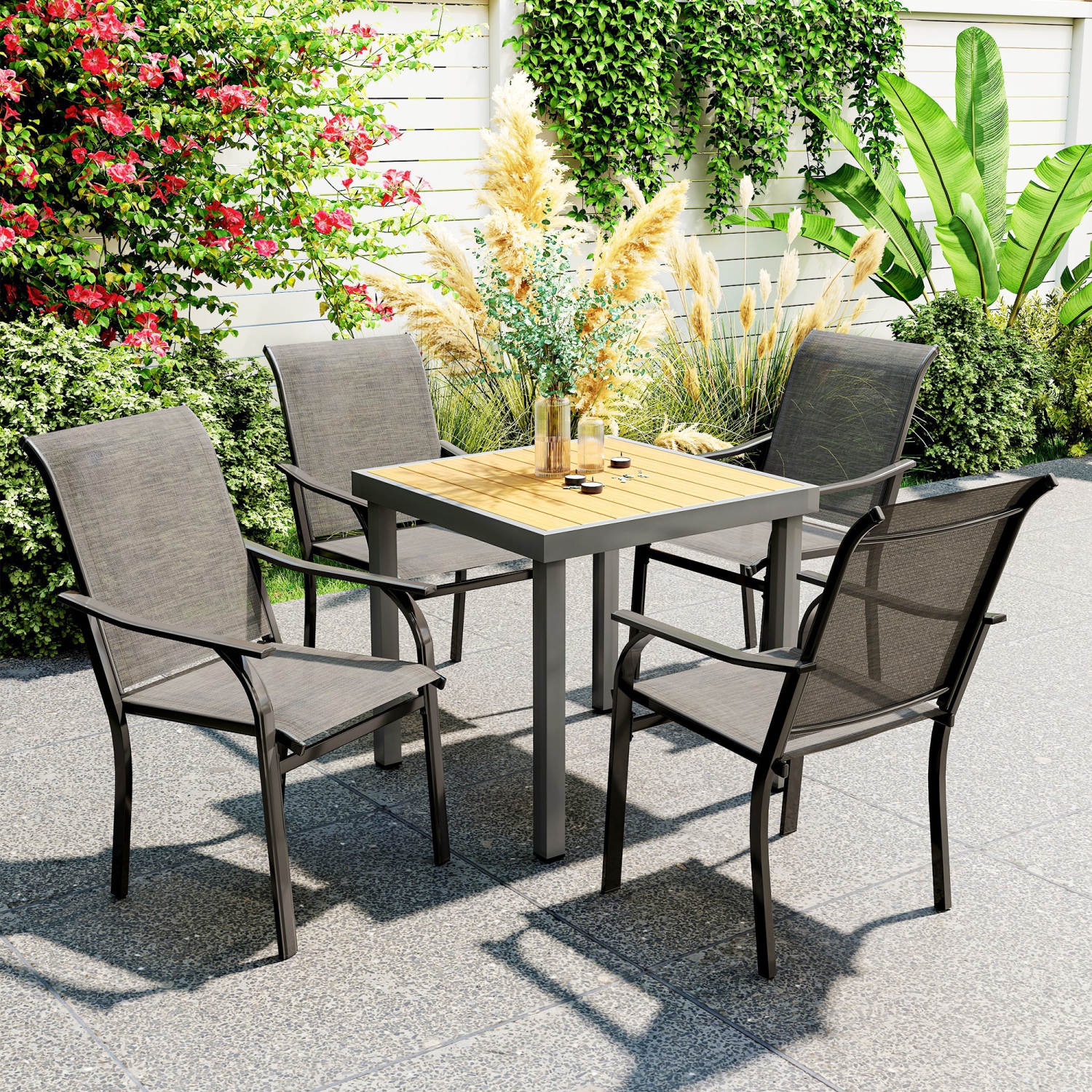 Ensemble de 4 chaises de patio Outsunny, chaises de patio avec accoudoirs, chaises de balcon en filet à dossier haut pour la cour arrière, véranda,