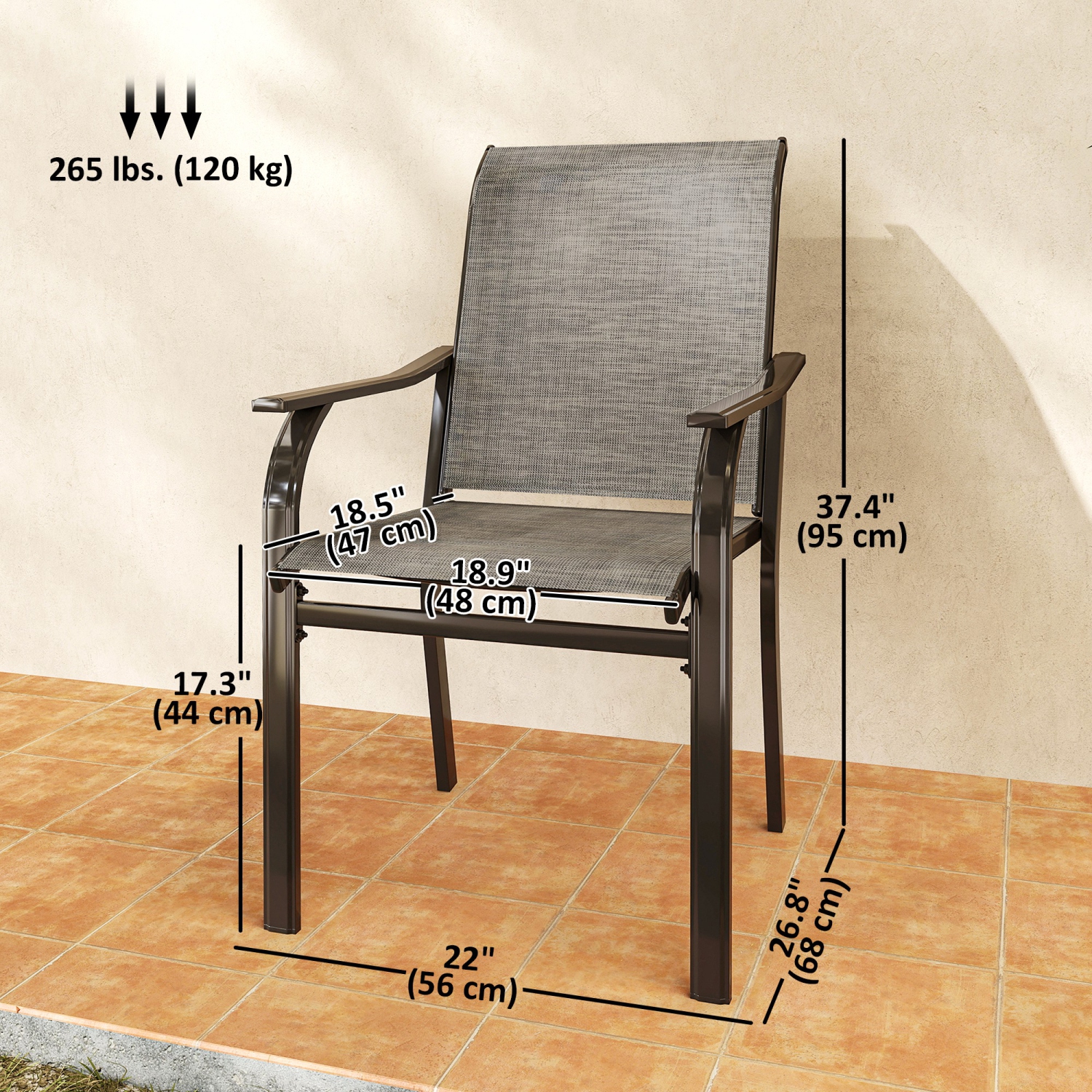 Ensemble de 4 chaises de patio Outsunny, chaises de patio avec accoudoirs, chaises de balcon en filet à dossier haut pour la cour arrière, véranda,