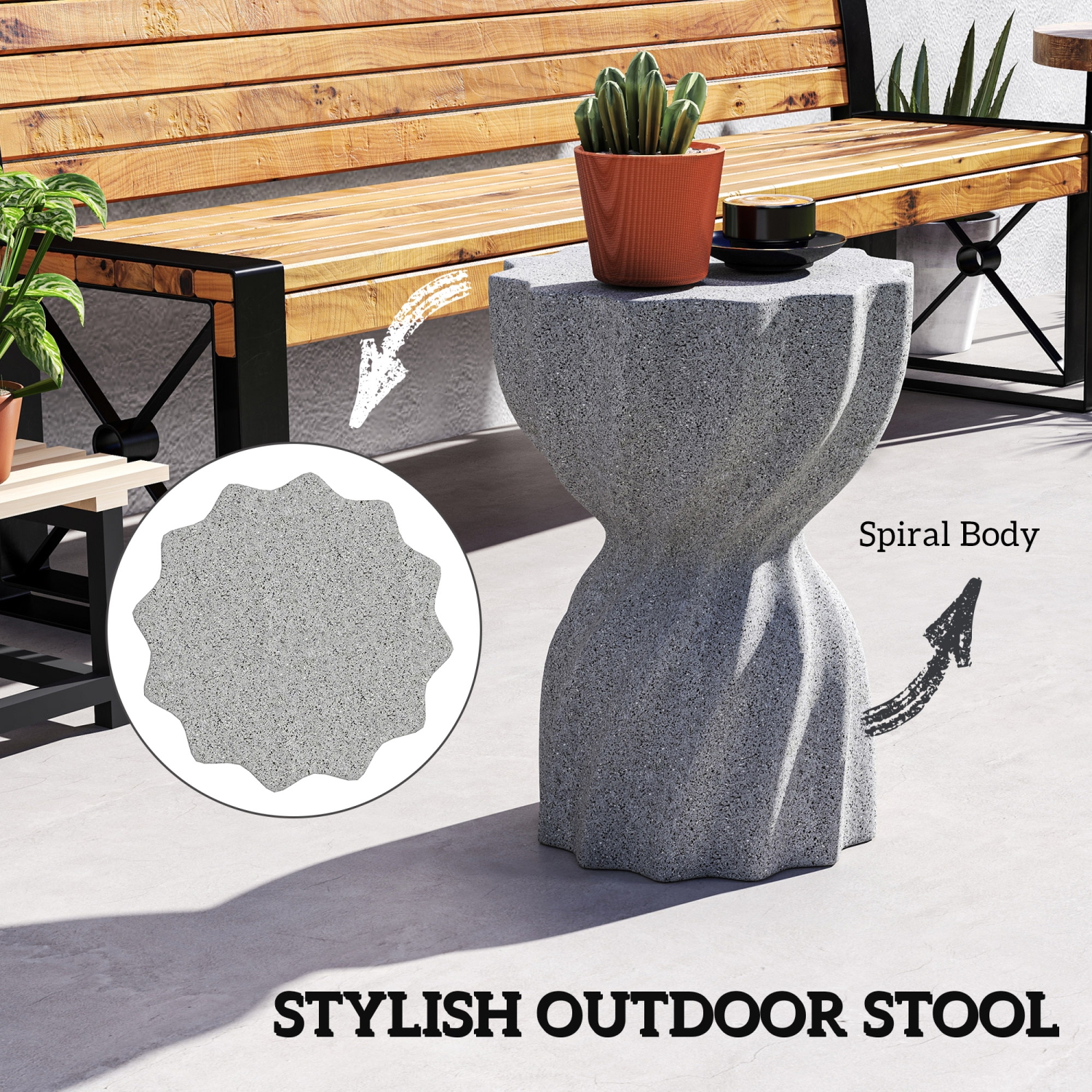 Outsunny Decorative Garden Stool, Magnesium Oxide Outdoor Stool, Spiral Flower Accent Patio Side Table Plant Stand Footstool for Indoor Outdoor