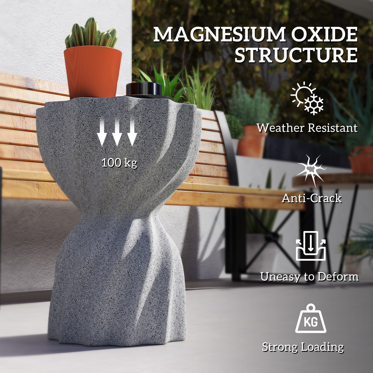 Outsunny Decorative Garden Stool, Magnesium Oxide Outdoor Stool, Spiral Flower Accent Patio Side Table Plant Stand Footstool for Indoor Outdoor