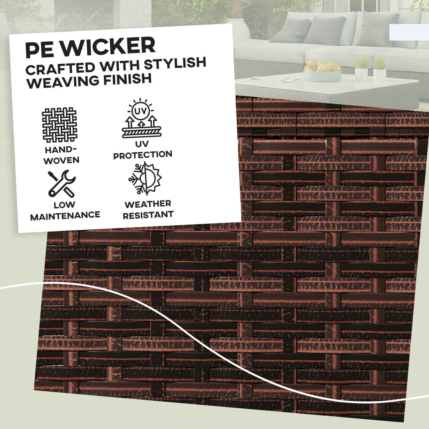 Pouf d'extérieur en osier Outsunny, poufs et repose-pieds d'extérieur de 2 pièces avec coussins amovibles, pouf en rotin PE, repose-pieds, table