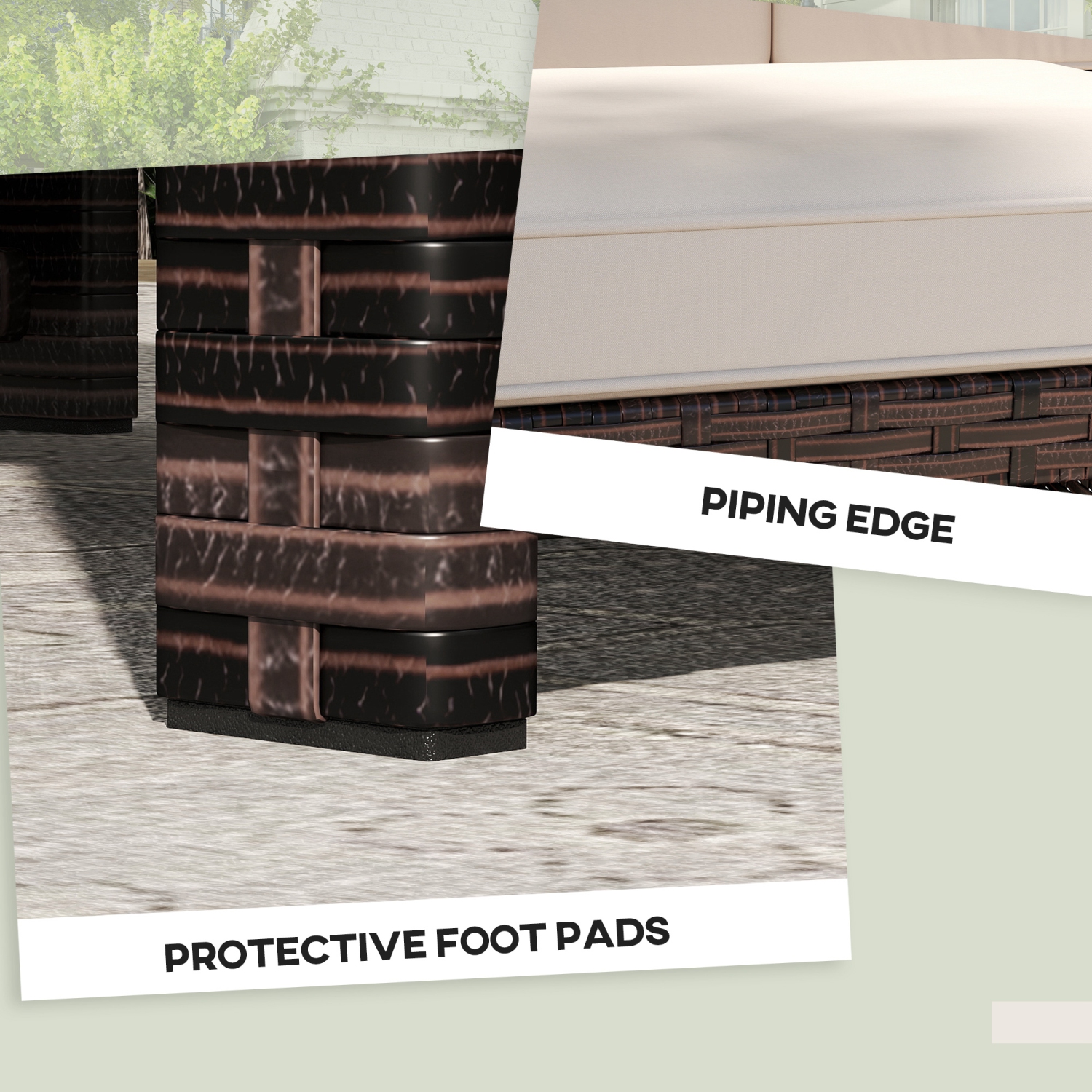 Pouf d'extérieur en osier Outsunny, poufs et repose-pieds d'extérieur de 2 pièces avec coussins amovibles, pouf en rotin PE, repose-pieds, table