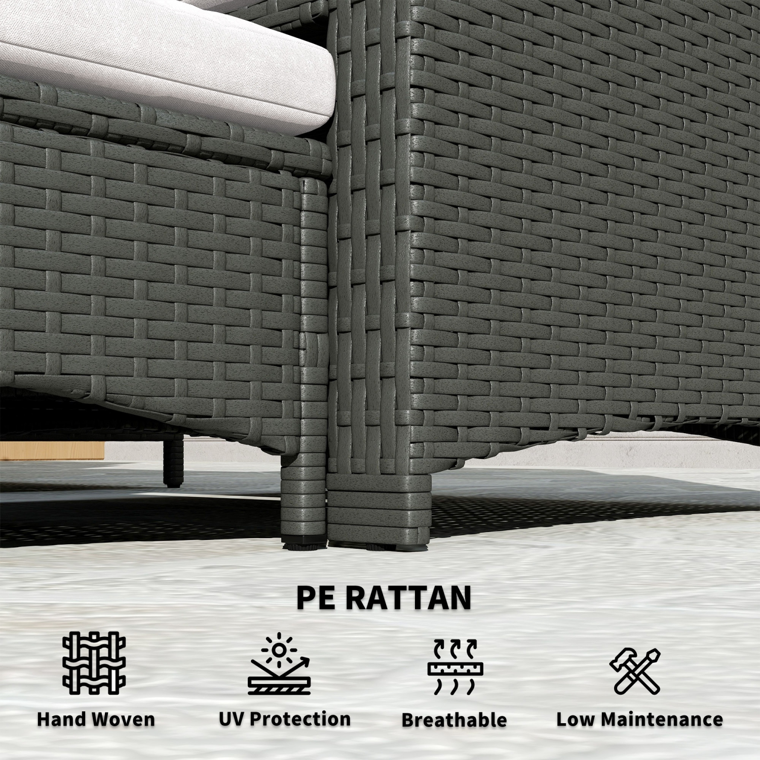 Ensemble de 5 meubles de patio en rotin Outsunny, ensemble de patio en osier avec 2 chaises, table basse à 2 niveaux, 2 poufs, coussins épais pour le