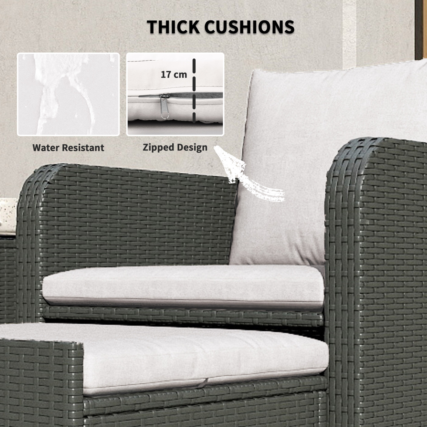 Ensemble de 5 meubles de patio en rotin Outsunny, ensemble de patio en osier avec 2 chaises, table basse à 2 niveaux, 2 poufs, coussins épais pour le