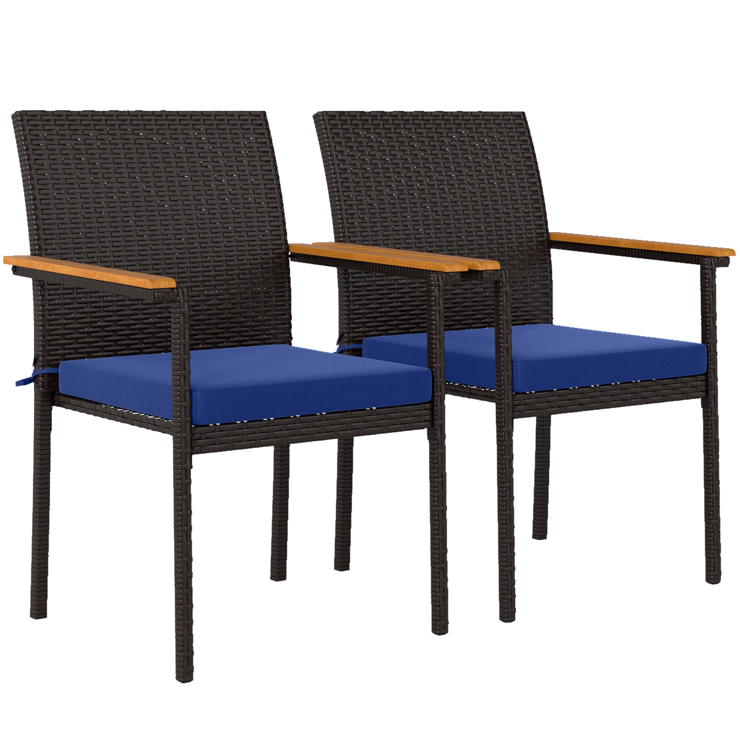 Ensemble de 2 chaises de patio empilables en osier Outsunny, chaises de salle à manger d'extérieur en rotin de PE avec coussin amovible, accoudoirs