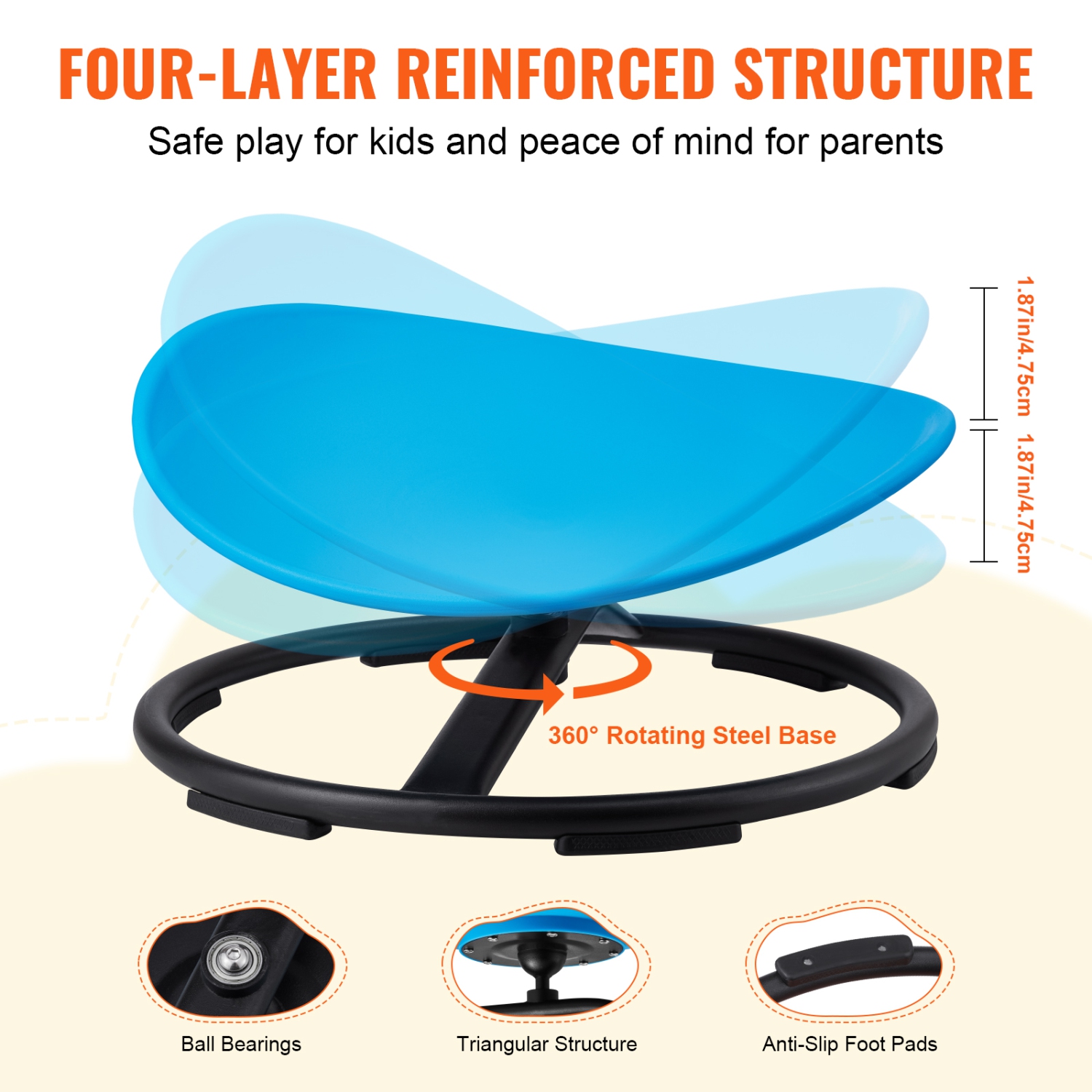 VEVOR 220 LBS Kids Swivel Chair, Sensory Spinning Chair, Autistic Kids Sensory Toy Chair with Non-Slip Metal Base, Toddler Sit and Spin Chair for