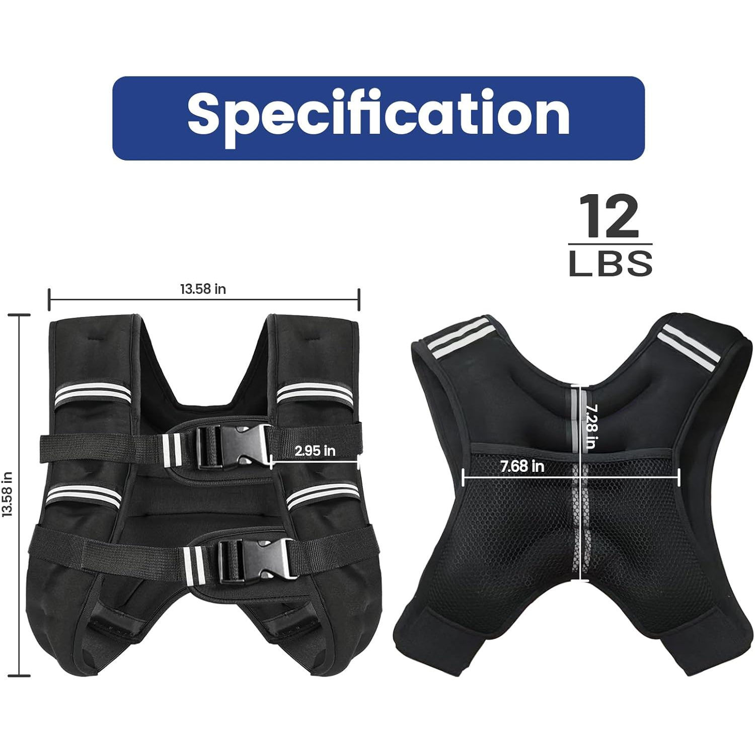 Weighted Vest with Two Adjustment Straps for Men Women,12Lb Weight Vest with Reflective Stripes for Workout,Strength Training,Running,Fitness,Muscle