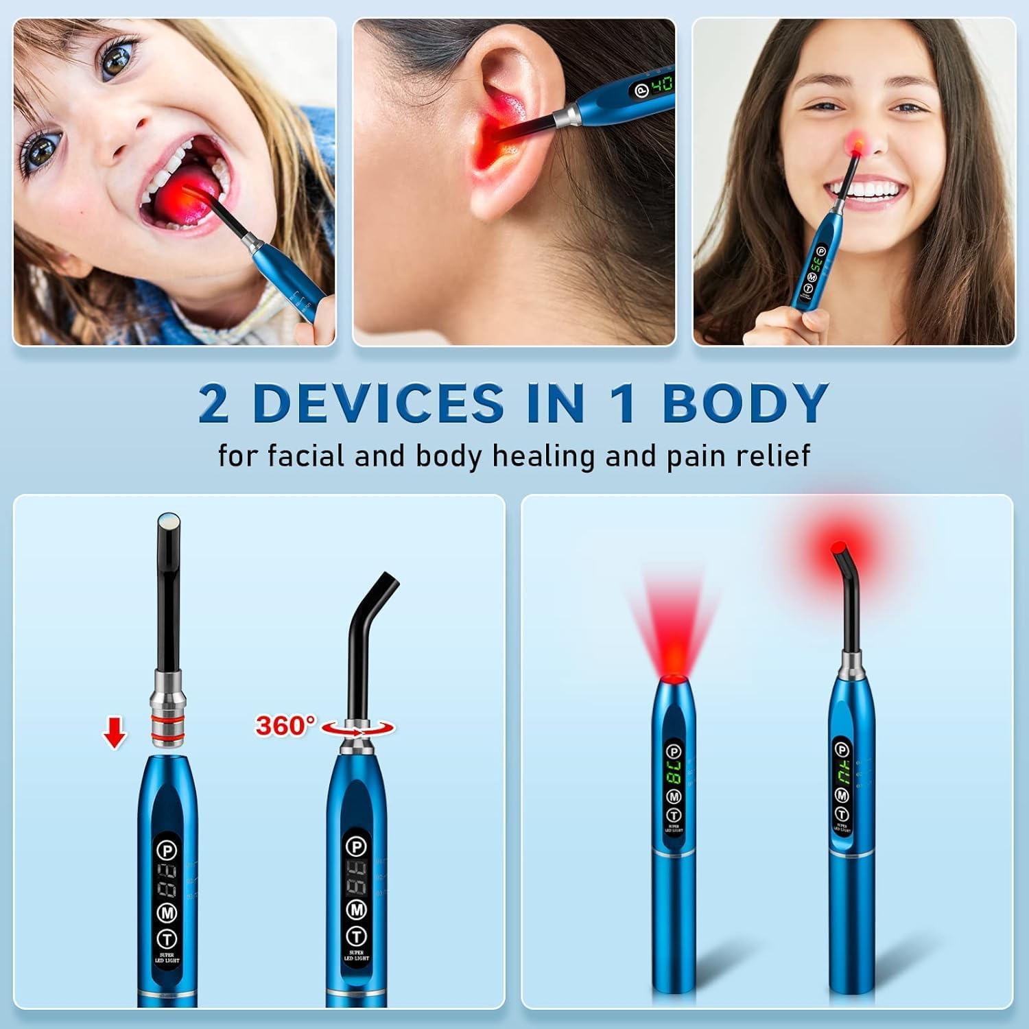 Red Light Therapy for Nose Ear Mouth,LED Light Therapy Device for Cold Sore Pain Relief Canker Sore,Handheld Infrared Light Therapy Device for Body