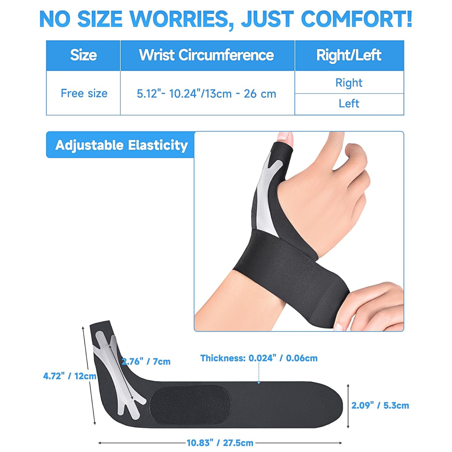 Thumb Brace Right Hand,Wrist Compression Strap & Flexible Splint Stabilizer for Arthritis,Trigger Finger,Tendonitis,Joint Pain Relief & Support for