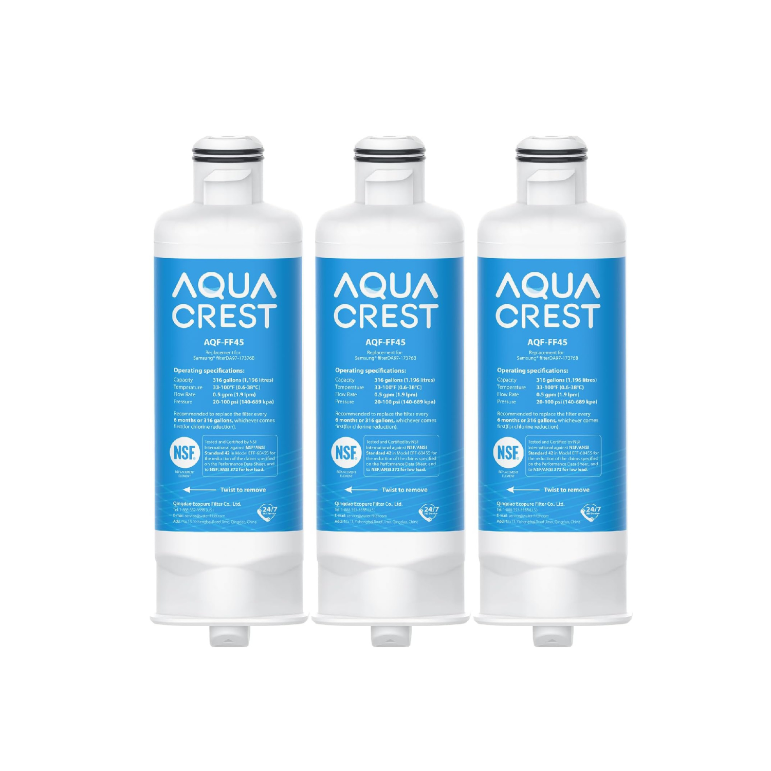 AQUA CREST HAF-Qin/EXP Replacement for Samsung DA97-17376B, DA97-08006C, HAF-Qin, RS27T5200SR, RF28T5001SR, RF24R7201SR, RF28R6201SR, Refrigerator