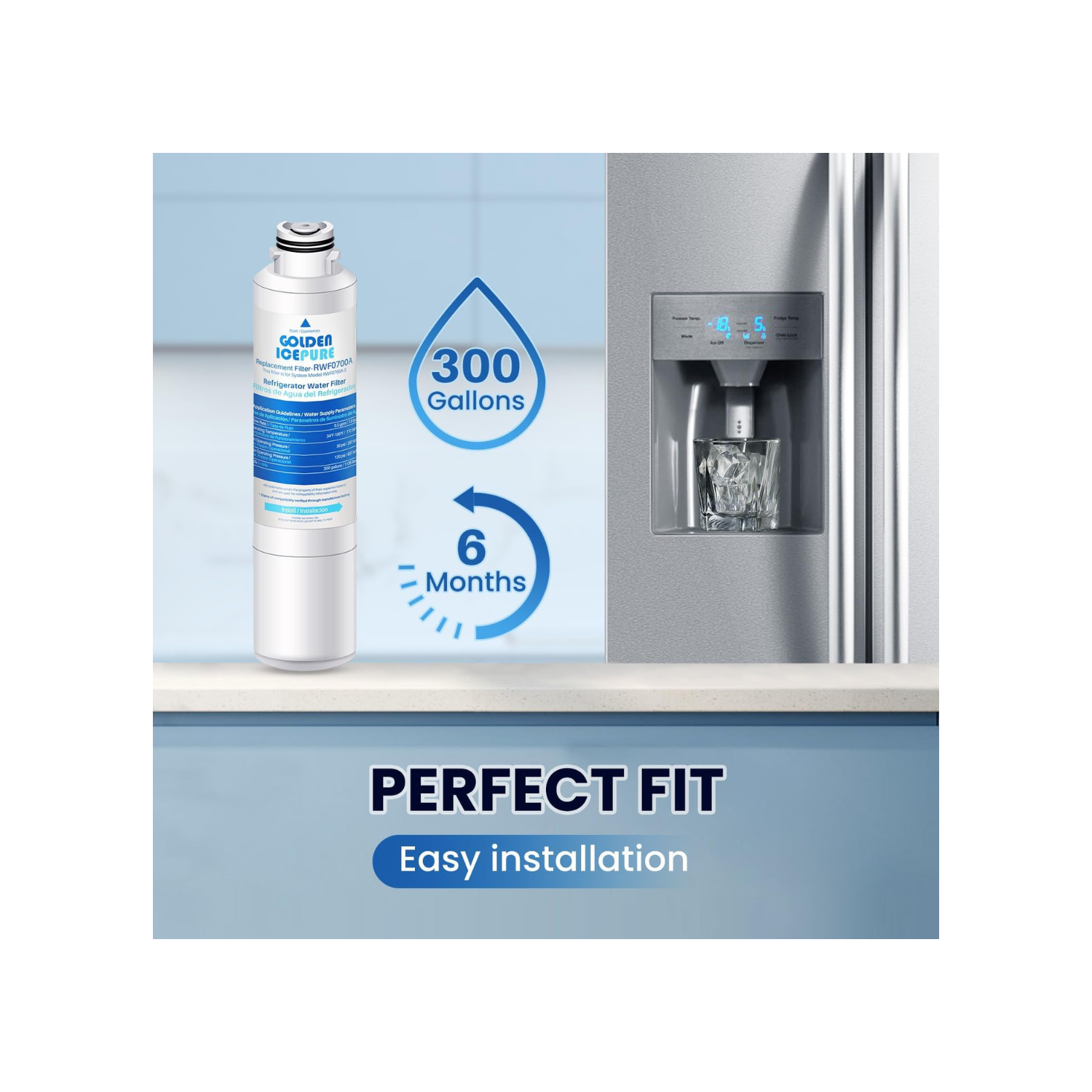 Golden ICEPURE RWF0700A Refrigerator Water Filter Replacement for Samsung DA29-00020B, HAF-CIN/EXP, RF263BEAESR, RF28HMEDBSR, RF28HFEDTSR,