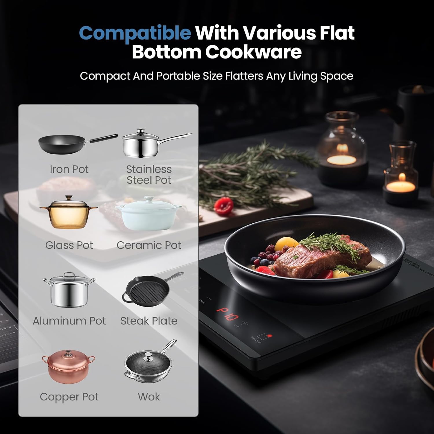 PAYISHO 1800W Single Burner Portable Ceramic Cooktop with 24-Hour Timer and Child Safety Lock