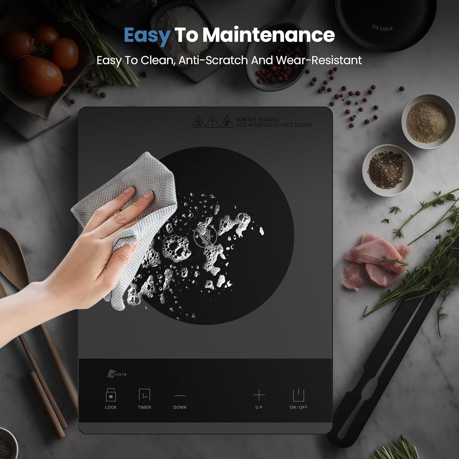 PAYISHO 1800W Single Burner Portable Ceramic Cooktop with 24-Hour Timer and Child Safety Lock