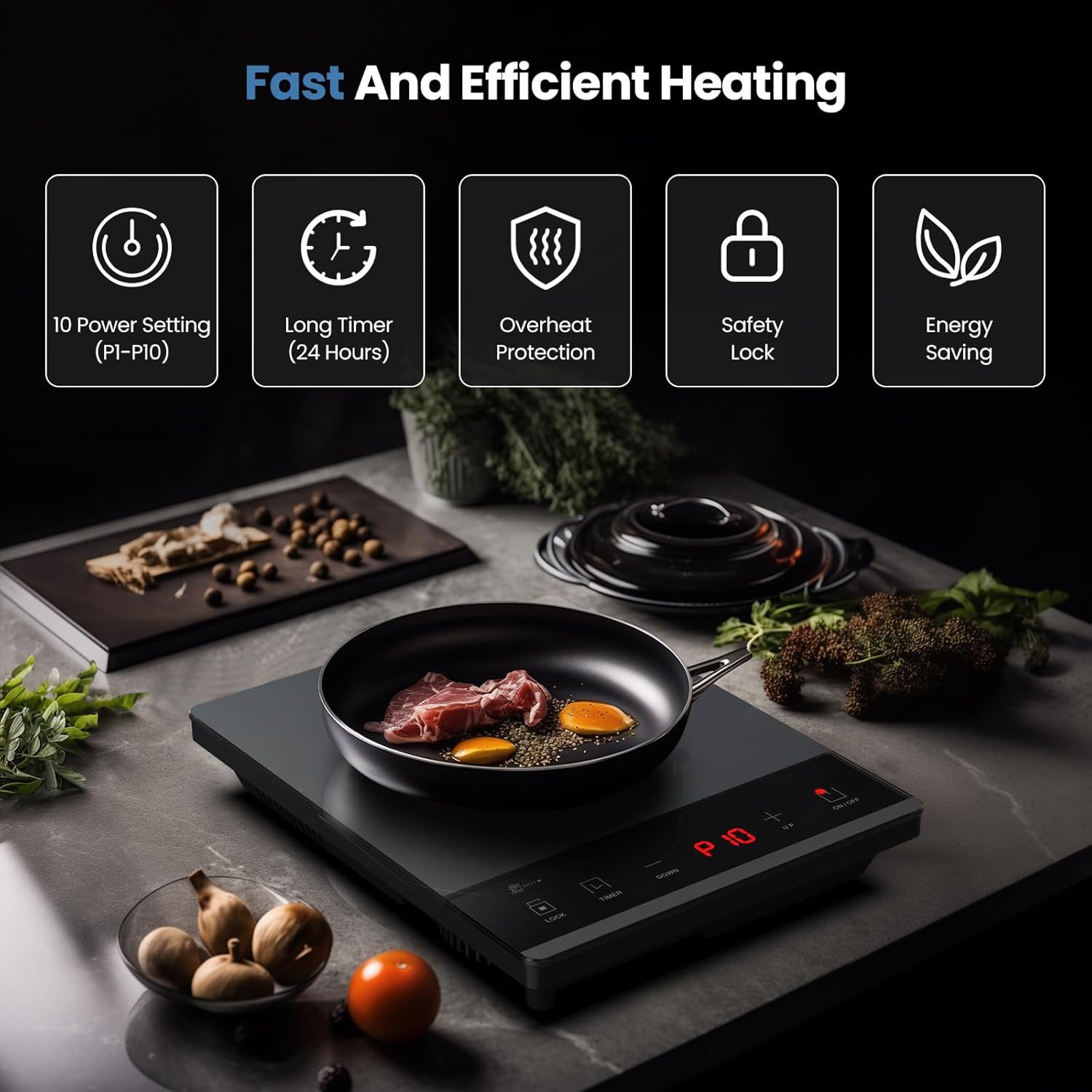 PAYISHO 1800W Single Burner Portable Ceramic Cooktop with 24-Hour Timer and Child Safety Lock