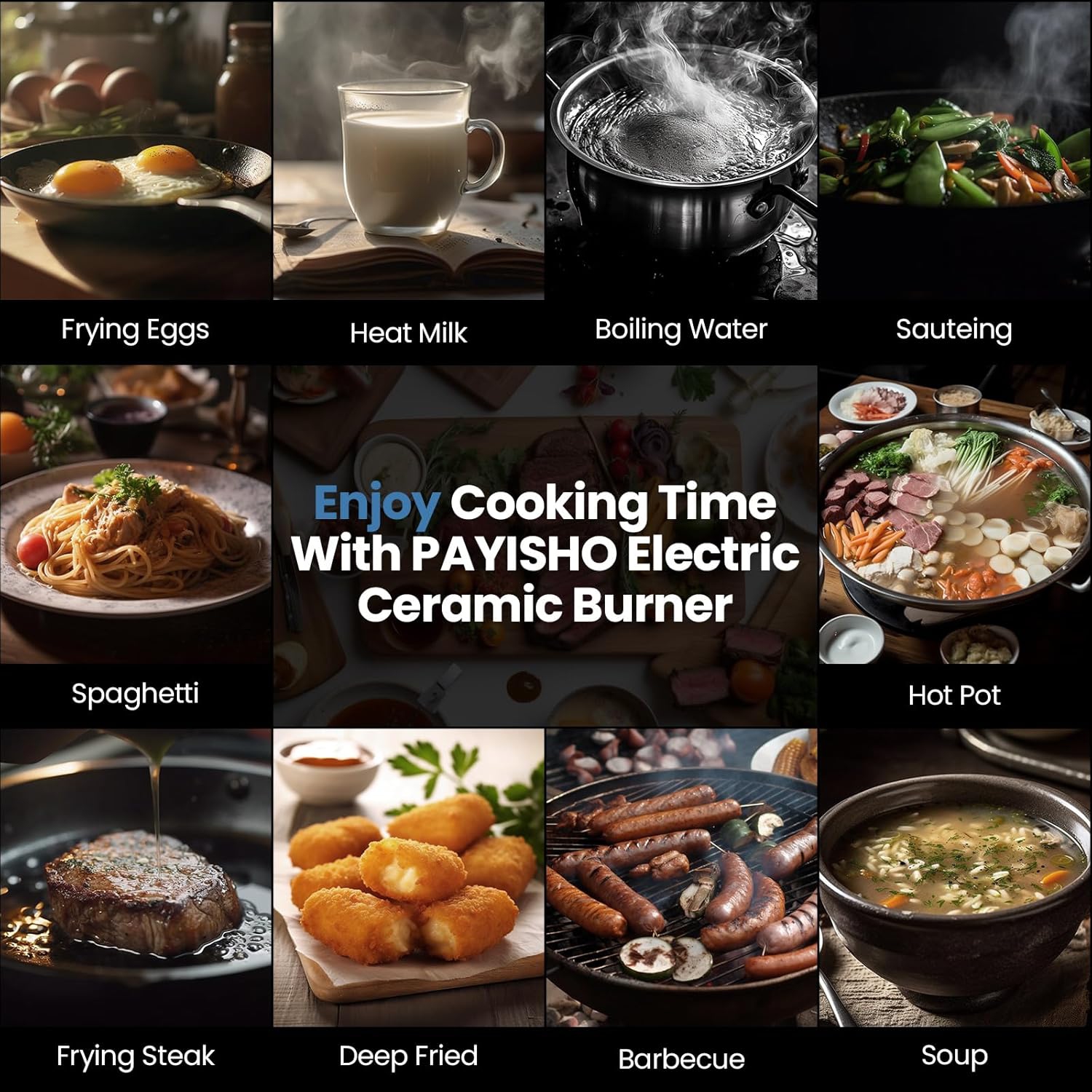 PAYISHO 1800W Single Burner Portable Ceramic Cooktop with 24-Hour Timer and Child Safety Lock