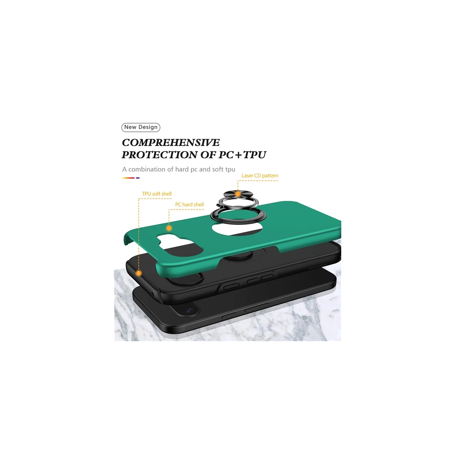 XCRS Hard Shell Swirl Ring Case for Google Pixel 9a – Built-in Magnetic Ring Kickstand Cover