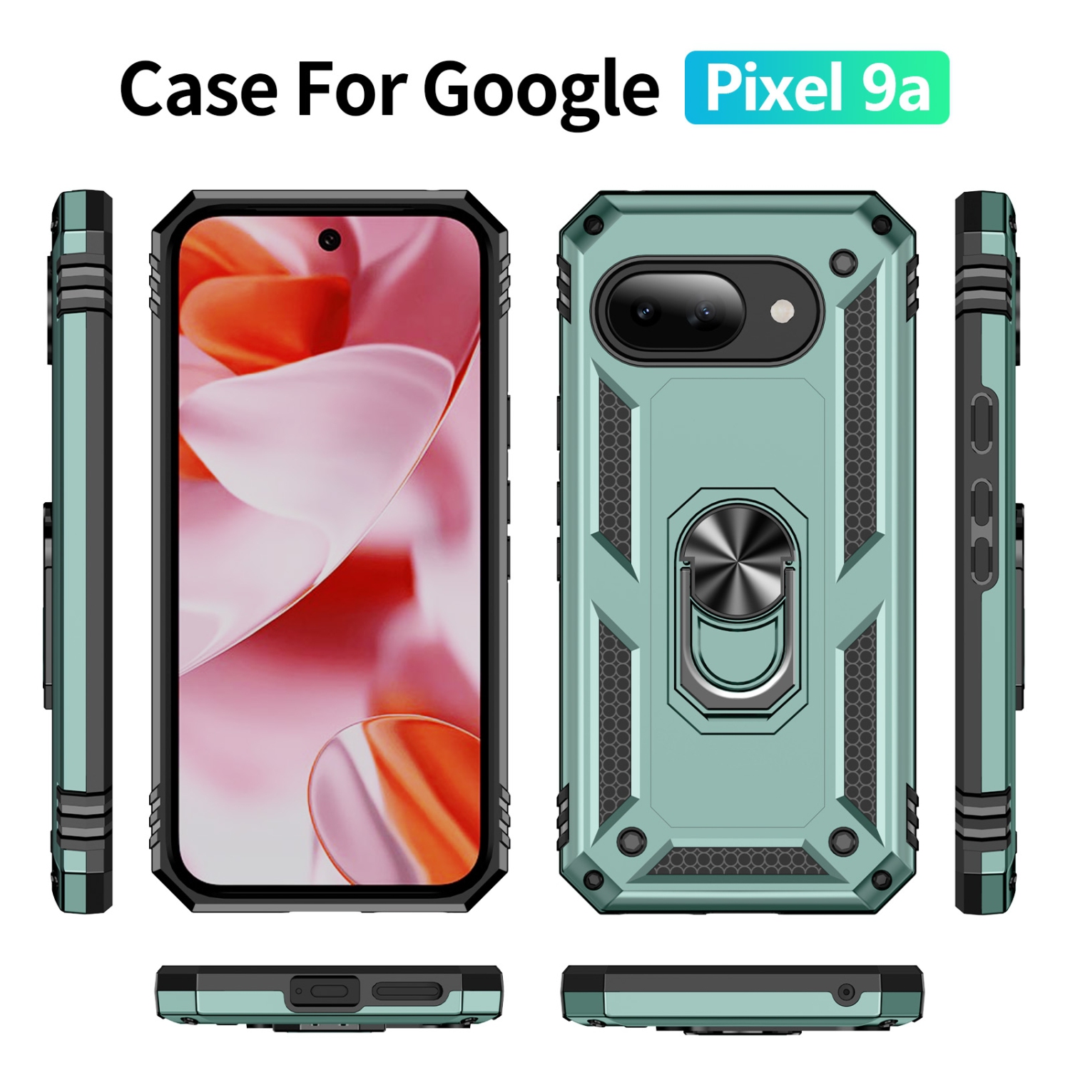 Étui de protection double couche Slim Armor XCRS pour Pixel 9a de Google – Couvercle de béquille à anneau magnétique intégré