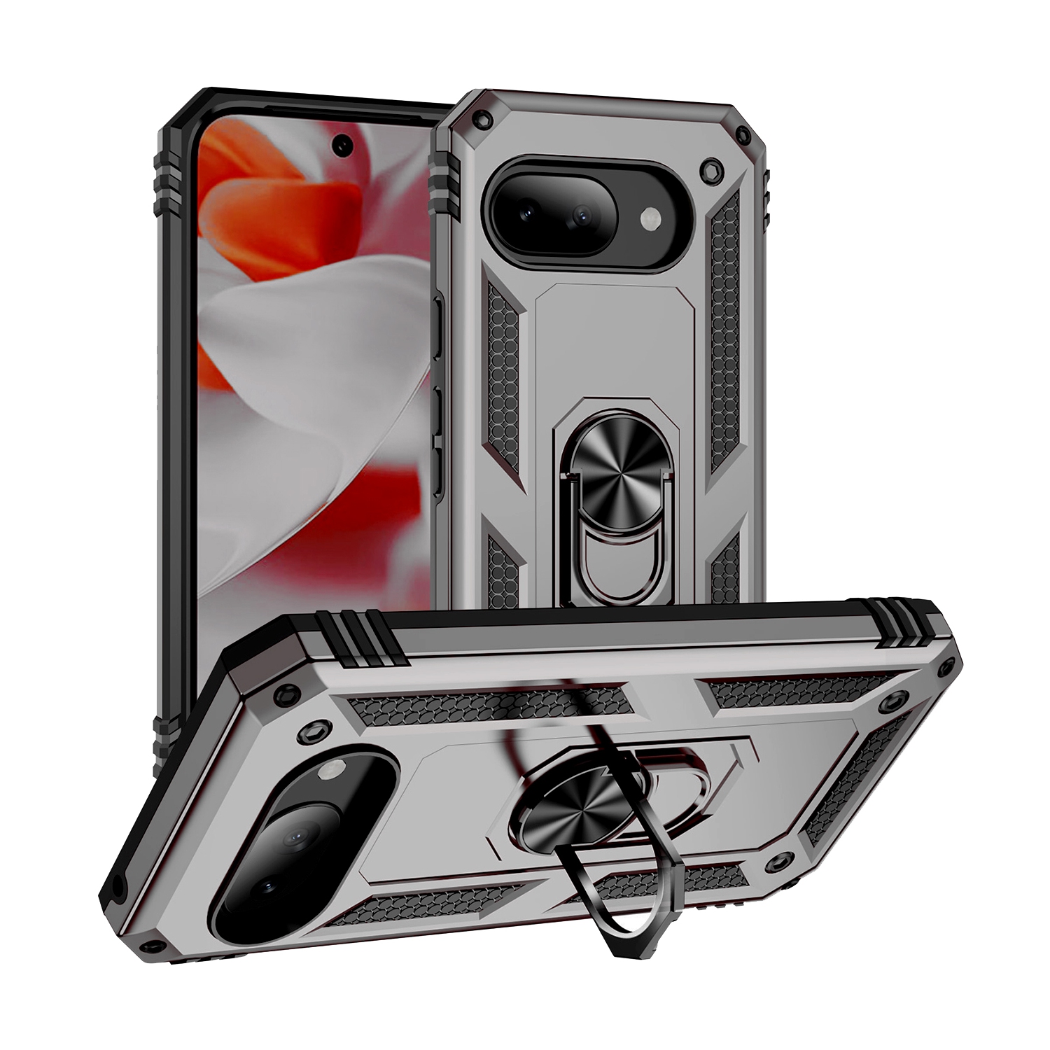 XCRS Dual-Layer Slim Armor Protection Case Google Pixel 9a – Built-in Magnetic Ring Kickstand Cover