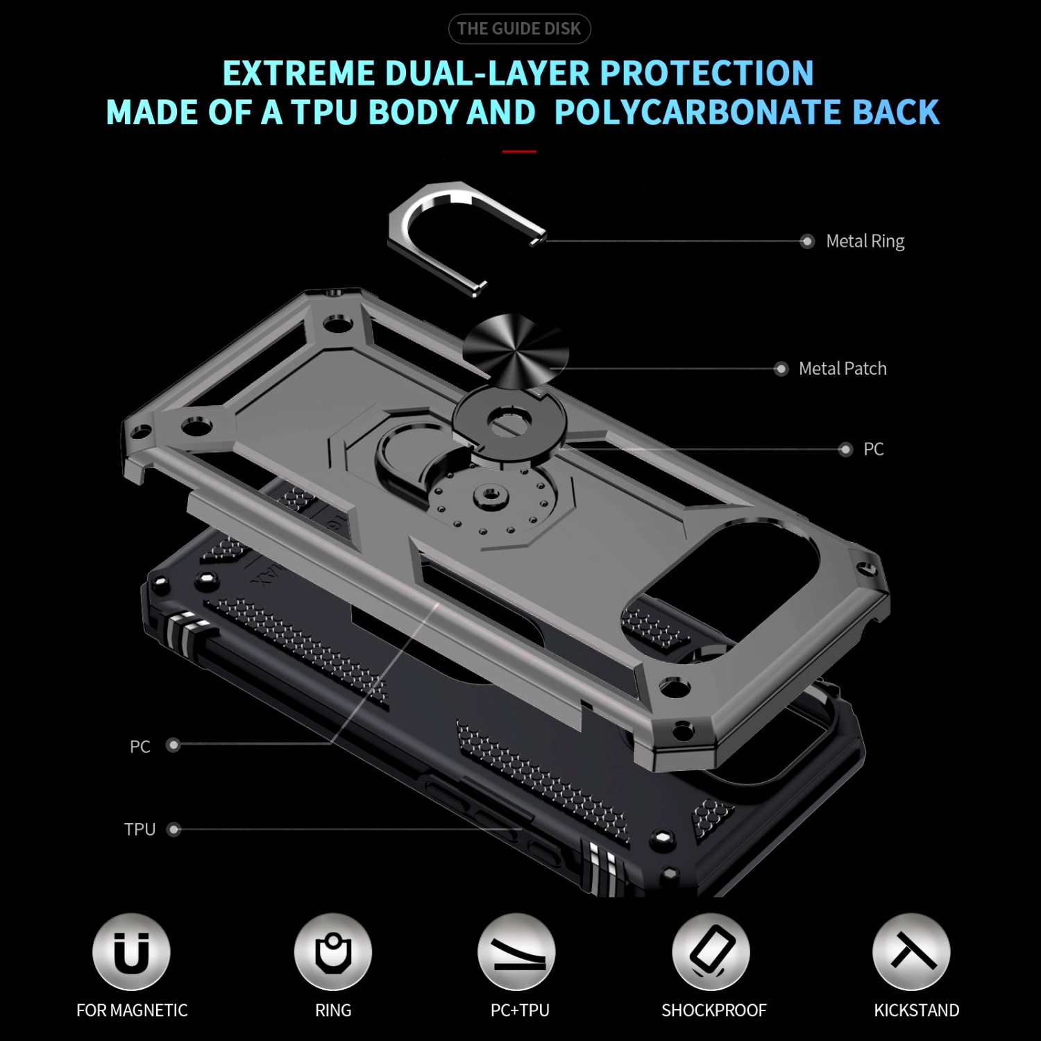 XCRS Dual-Layer Slim Armor Protection Case Google Pixel 9a – Built-in Magnetic Ring Kickstand Cover