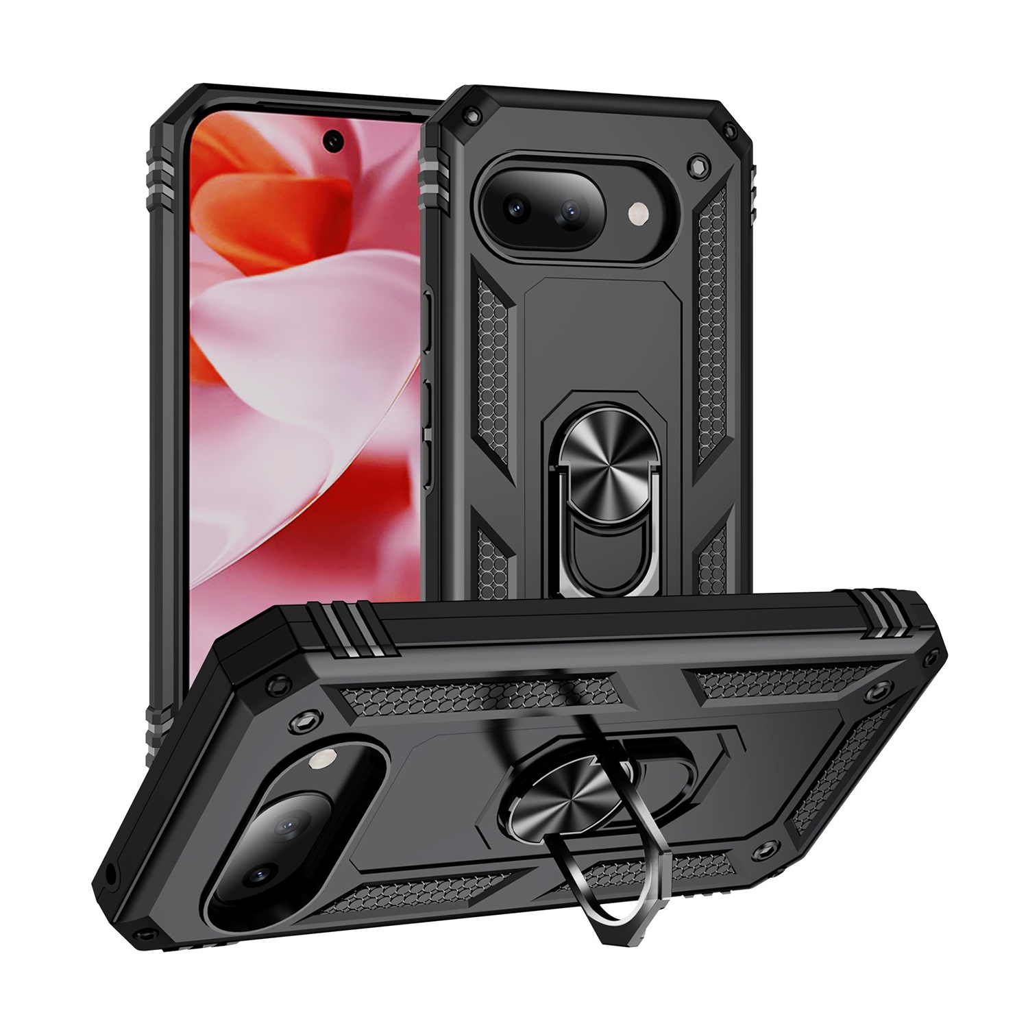 XCRS Dual-Layer Slim Armor Protection Case Google Pixel 9a – Built-in Magnetic Ring Kickstand Cover