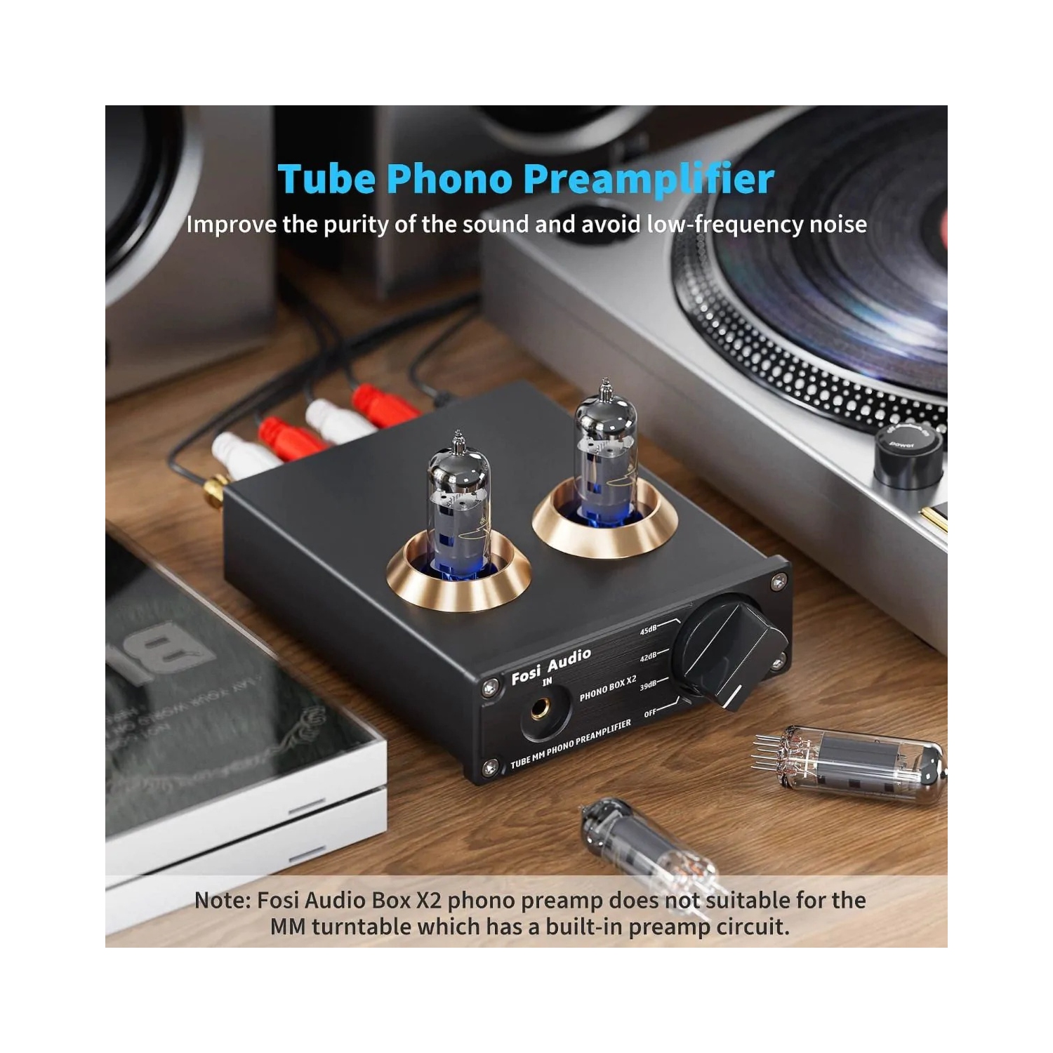 Fosi Audio Box X2, préamplificateur phono haute fidélité pour tourne-disque, préamplificateur phonographe MM pour tourne-disque