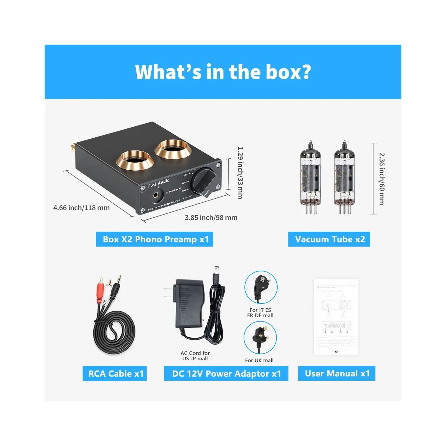 Fosi Audio Box X2, préamplificateur phono haute fidélité pour tourne-disque, préamplificateur phonographe MM pour tourne-disque