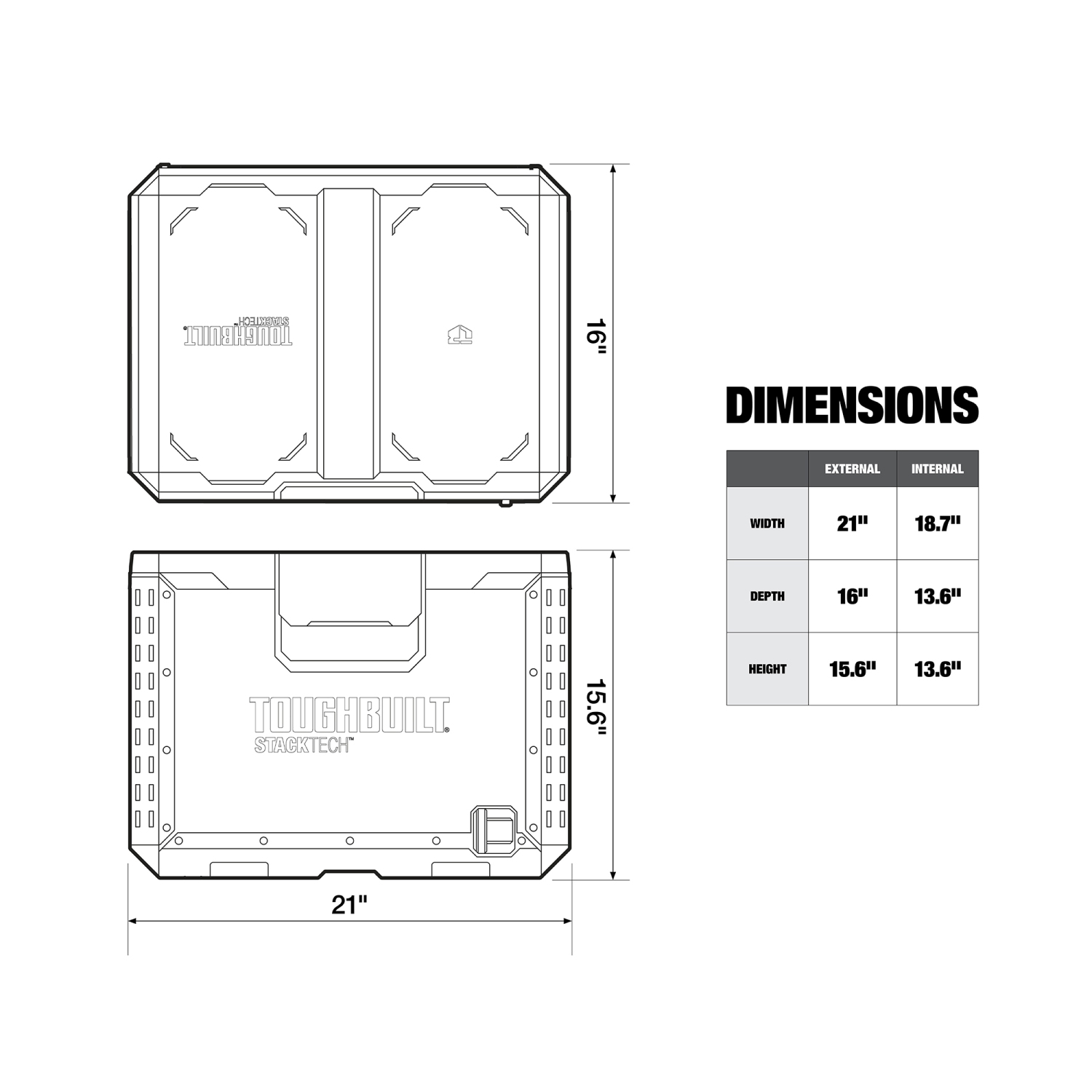 Panier à outils StackTech XL de ToughBuilt avec verrou et plateau amovible, noir
