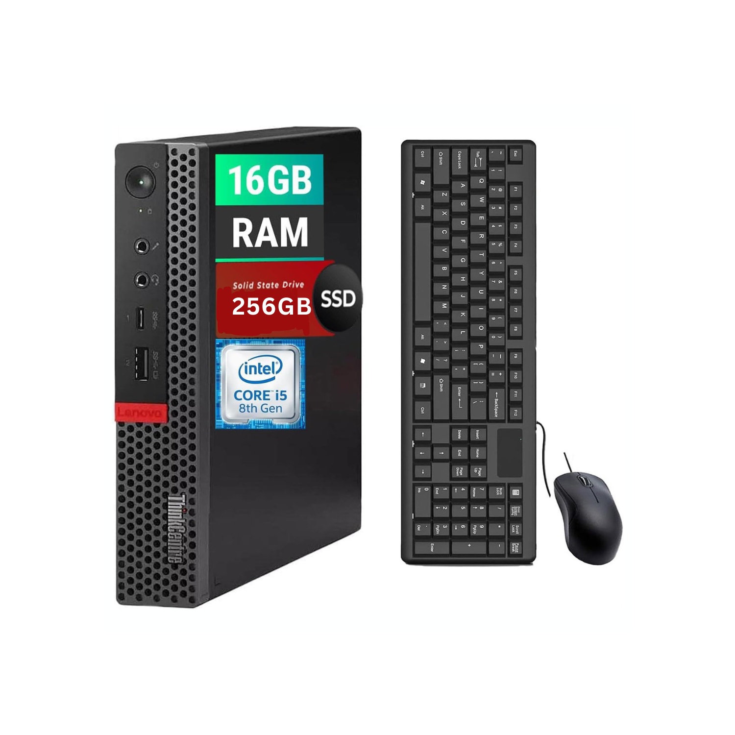 Refurbished - Lenovo ThinkCentre M920Q Tiny Desktop, Intel Core i5-8500T Up to 3.5GHz, 16GB DDR4, 256GB SSD, WiFi, Bluetooth, HDMI, DP, Windows 11