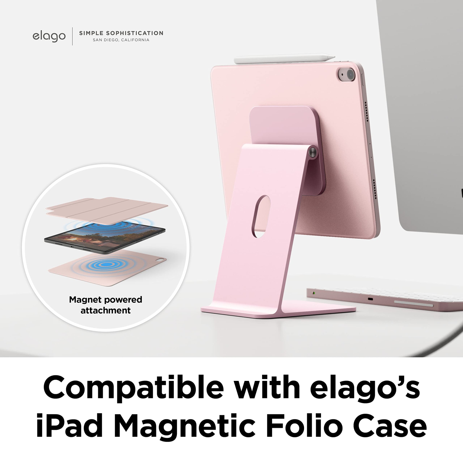 Support magnétique Elago Premium pour iPad Pro 12,9&nbsp;po, 11&nbsp;po (3ᵉ,2ᵉ gén), Air 10,9&nbsp;po (5ᵉ,4ᵉ gén), Mini 8,3&nbsp;po (6ᵉ gén, A17