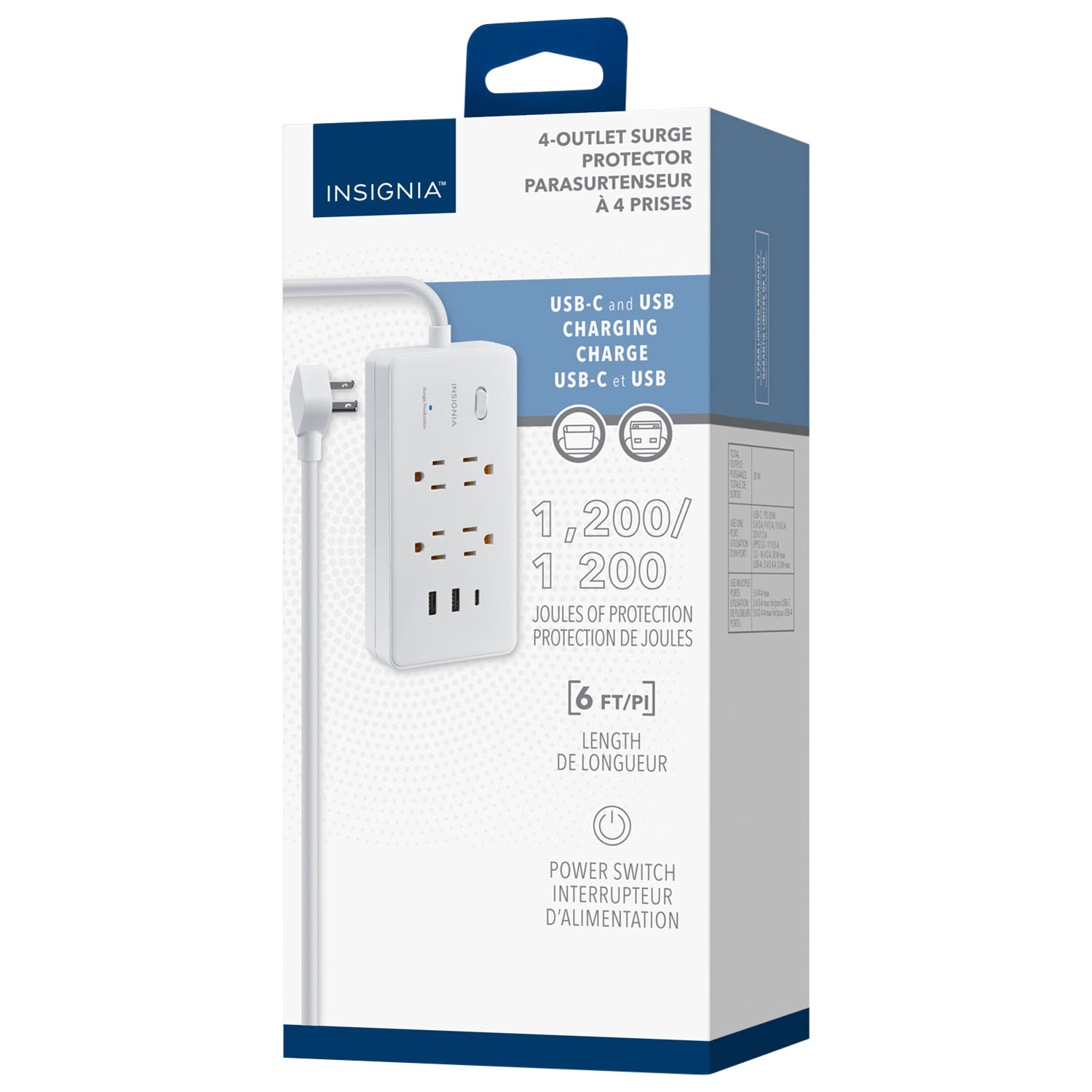 Parasurtenseur à 4 prises avec 2 ports USB et 1 port USB-C d'Insignia - Exclusivité Best Buy