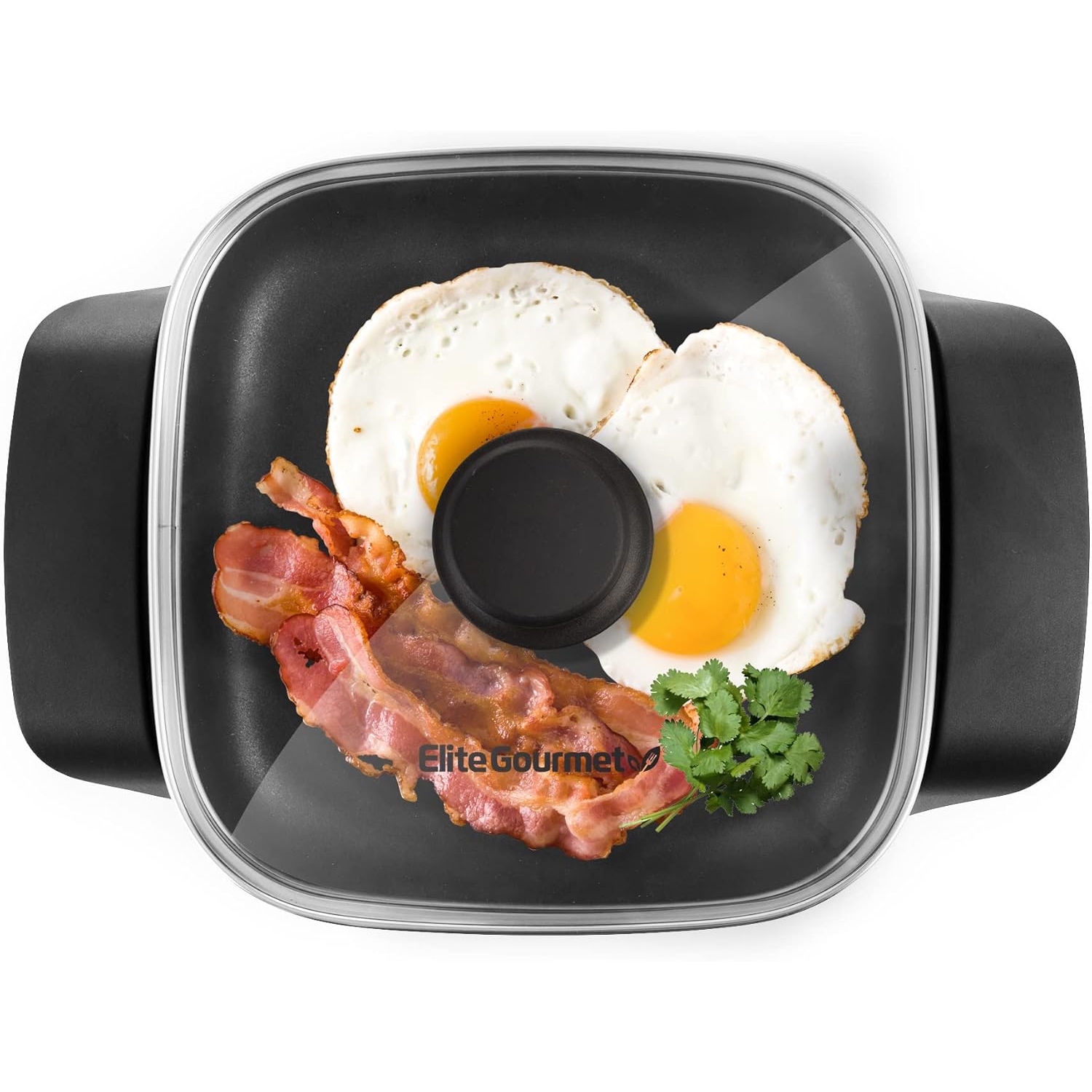 Elite Gourmet EG808 8” x 8" Electric Skillet with Non-Stick Surface, Dishwasher Safe, Tempered Glass Lid, 600W