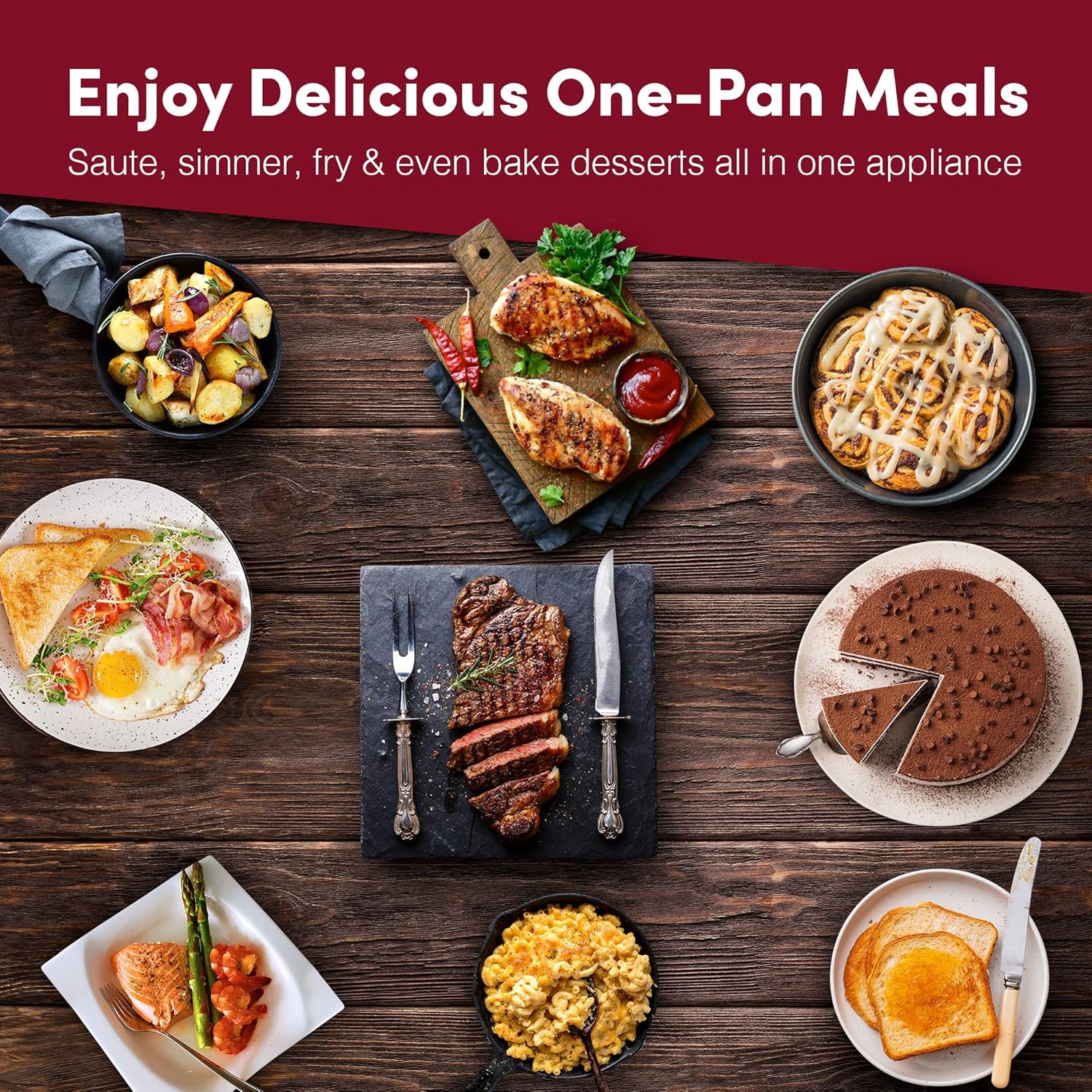 Elite Gourmet EG808 8” x 8" Electric Skillet with Non-Stick Surface, Dishwasher Safe, Tempered Glass Lid, 600W