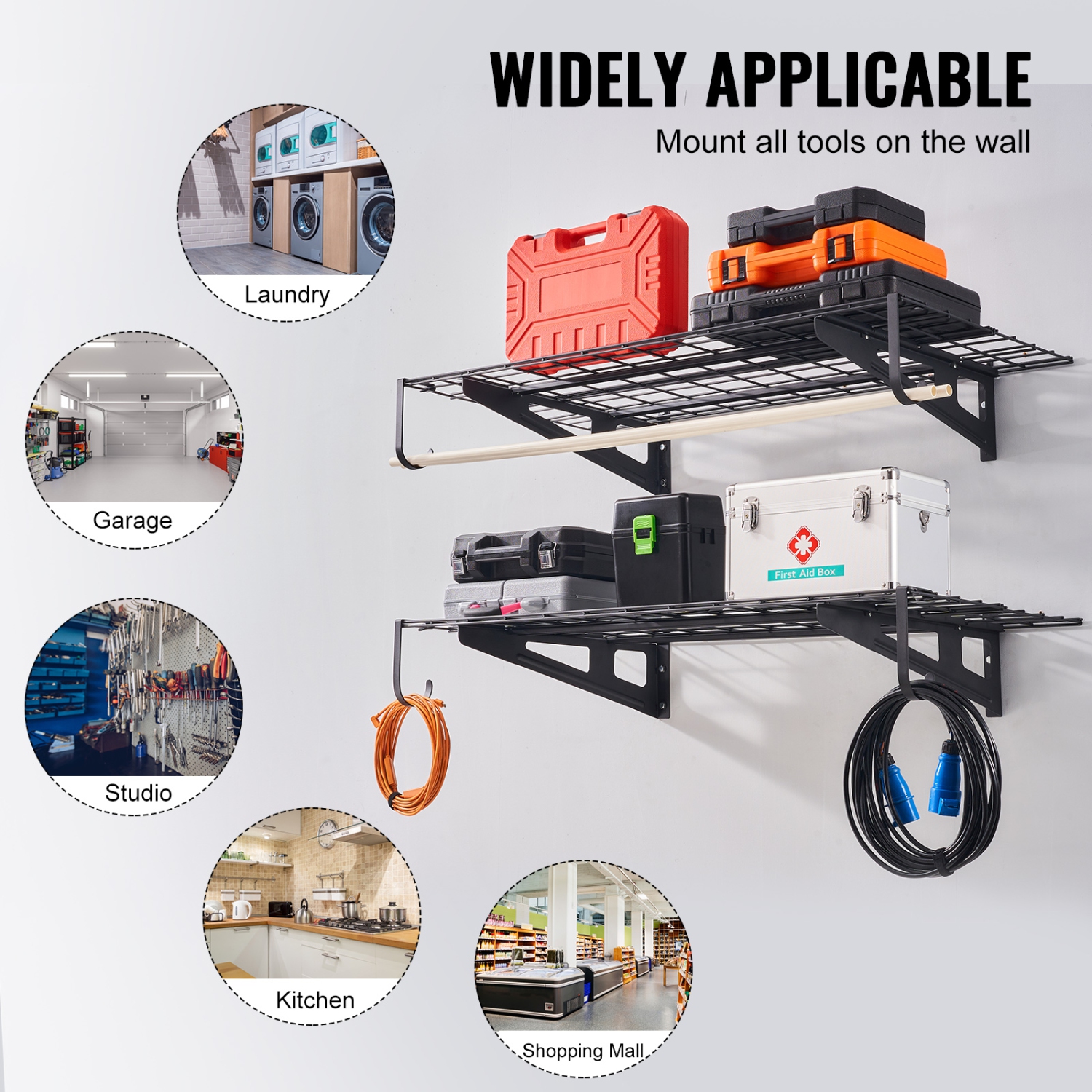 VEVOR 2 Pack Garage Storage Shelving, 4 x 2 ft Heavy Duty Garage Shelves Wall Mounted, 500 lbs Load Capacity(Total) Garage Storage Rack Floating