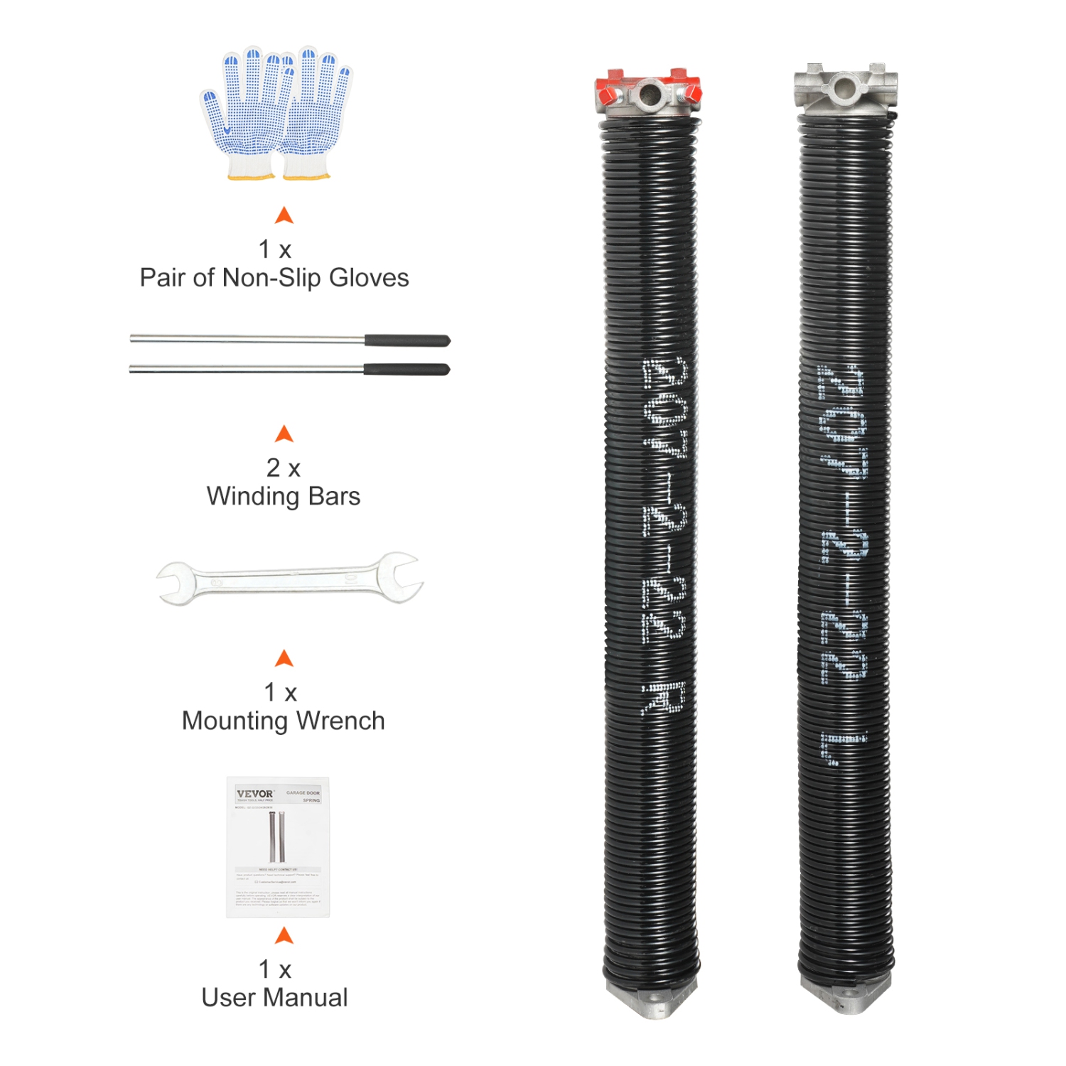 VEVOR 0.207 x 2 x 22inch Garage Door Torsion Springs,16000 Cycles,Garage Door Springs with Non-Slip Winding Bars, Gloves and Mounting Wrench,