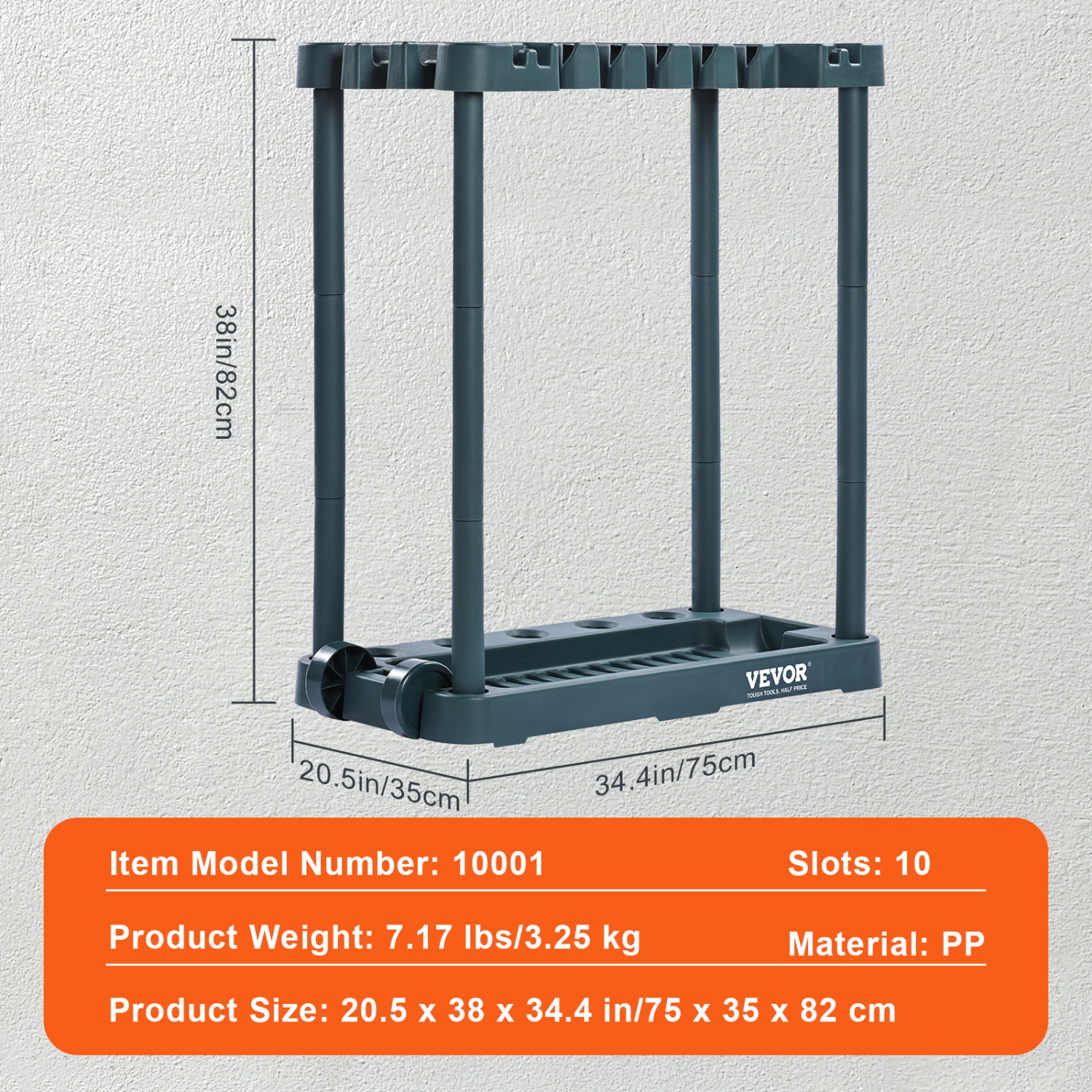 VEVOR 10 Slots Garden Tool Organizer, Yard Tool Tower Rack for Organization and Storage, Hold Long-Handled Tool/Rake/Broom, PP Garden Tool Stand