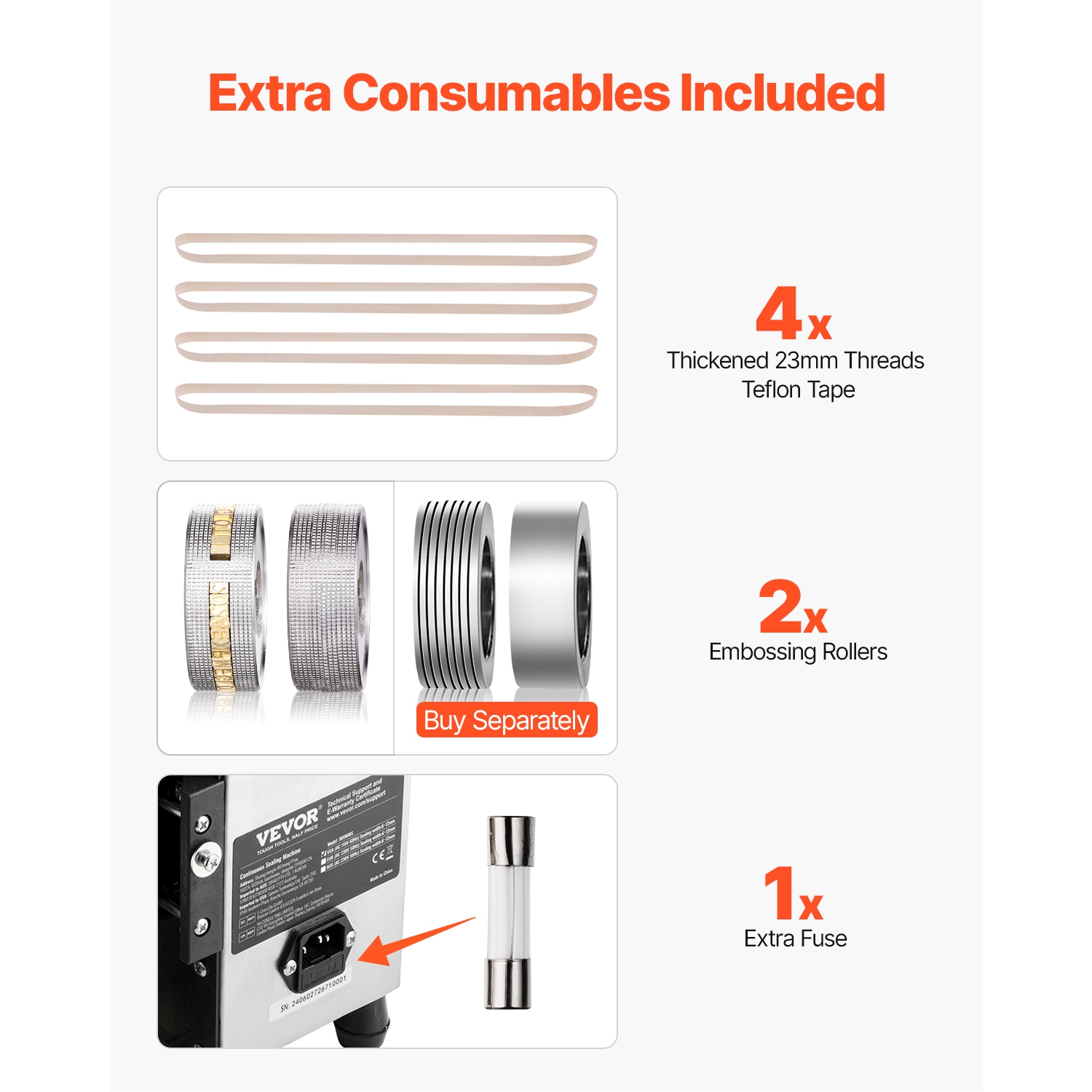 VEVOR 0.24-0.47 in/6-12 mm Continuous Bag Band Sealing Machine, Horizontal Band Sealer Machine with Digital Temperature Control and Count Function,